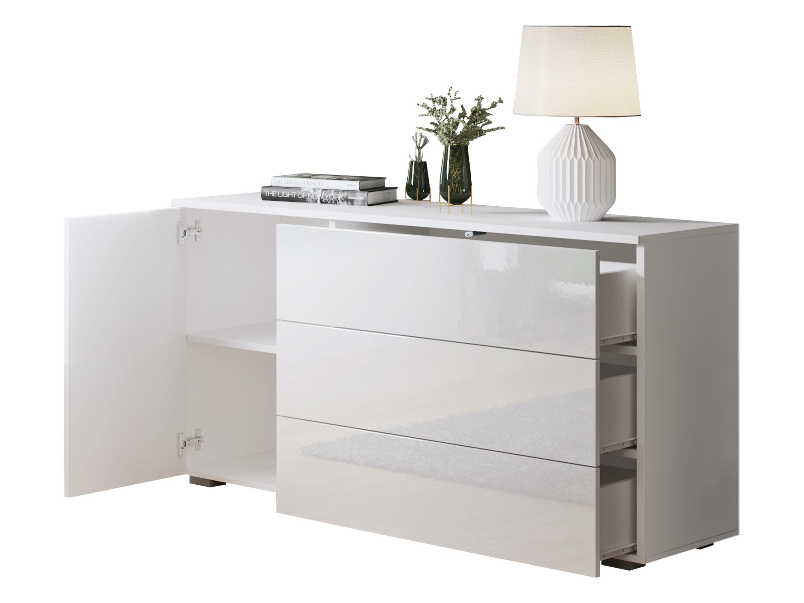 Chest of drawers Sarasota 128 (White + Glossy white)