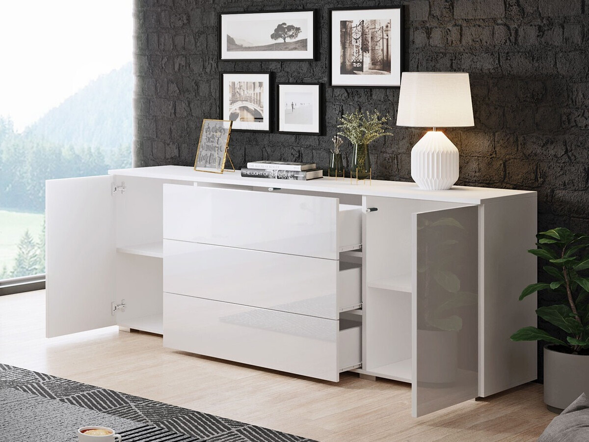 Chest of drawers Sarasota 129 (White + Glossy white)