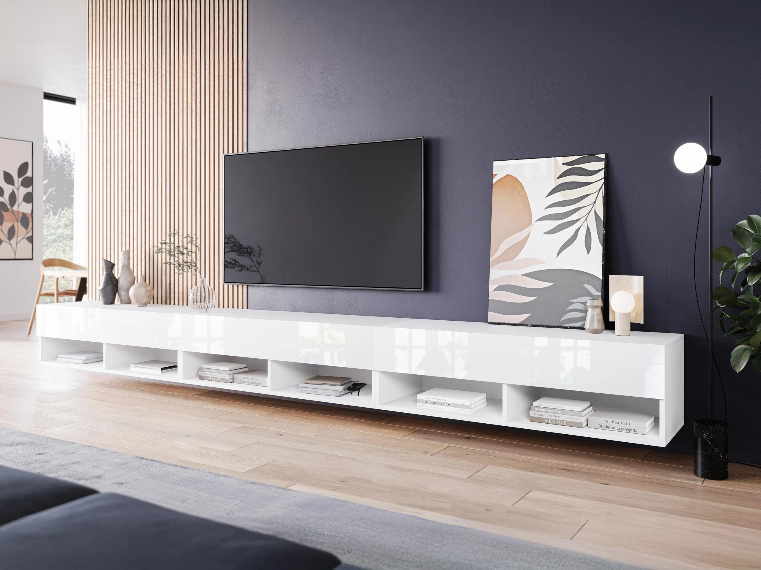 TV stand Sarasota 144 (White + Glossy white)