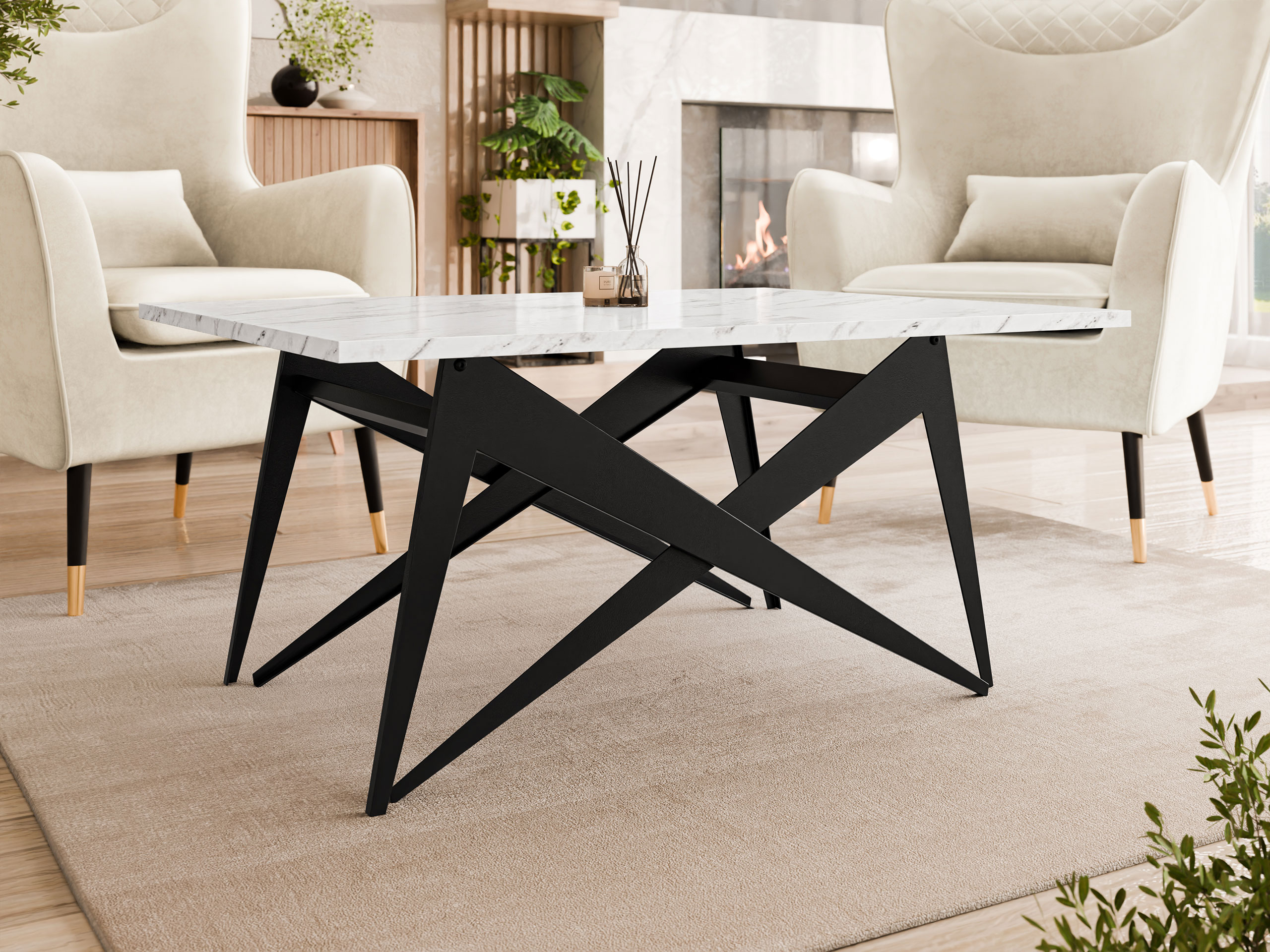 Coffee table transformer Oswego 150 (White marble + Black)