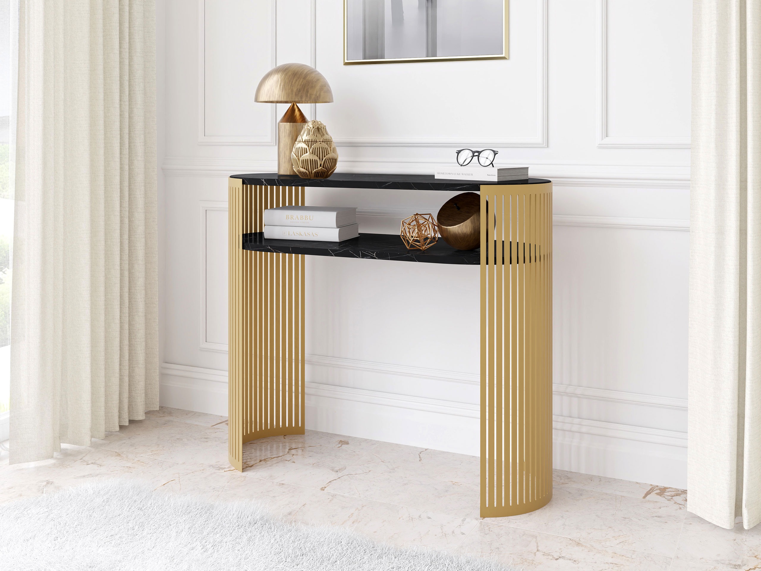 Console table Civer II (Golden + Black marble)