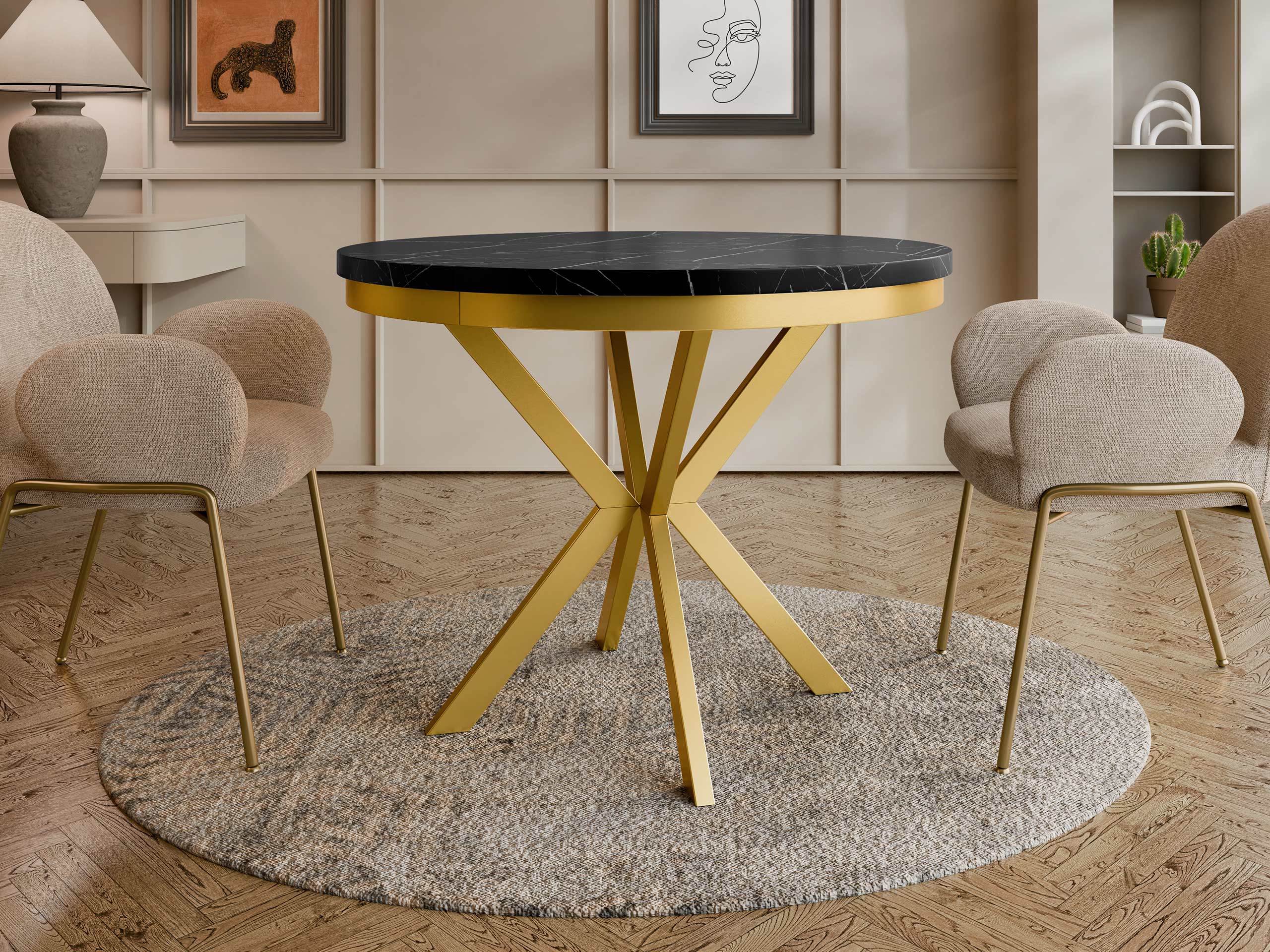 Table Oswego 157 (Black marble + Golden)