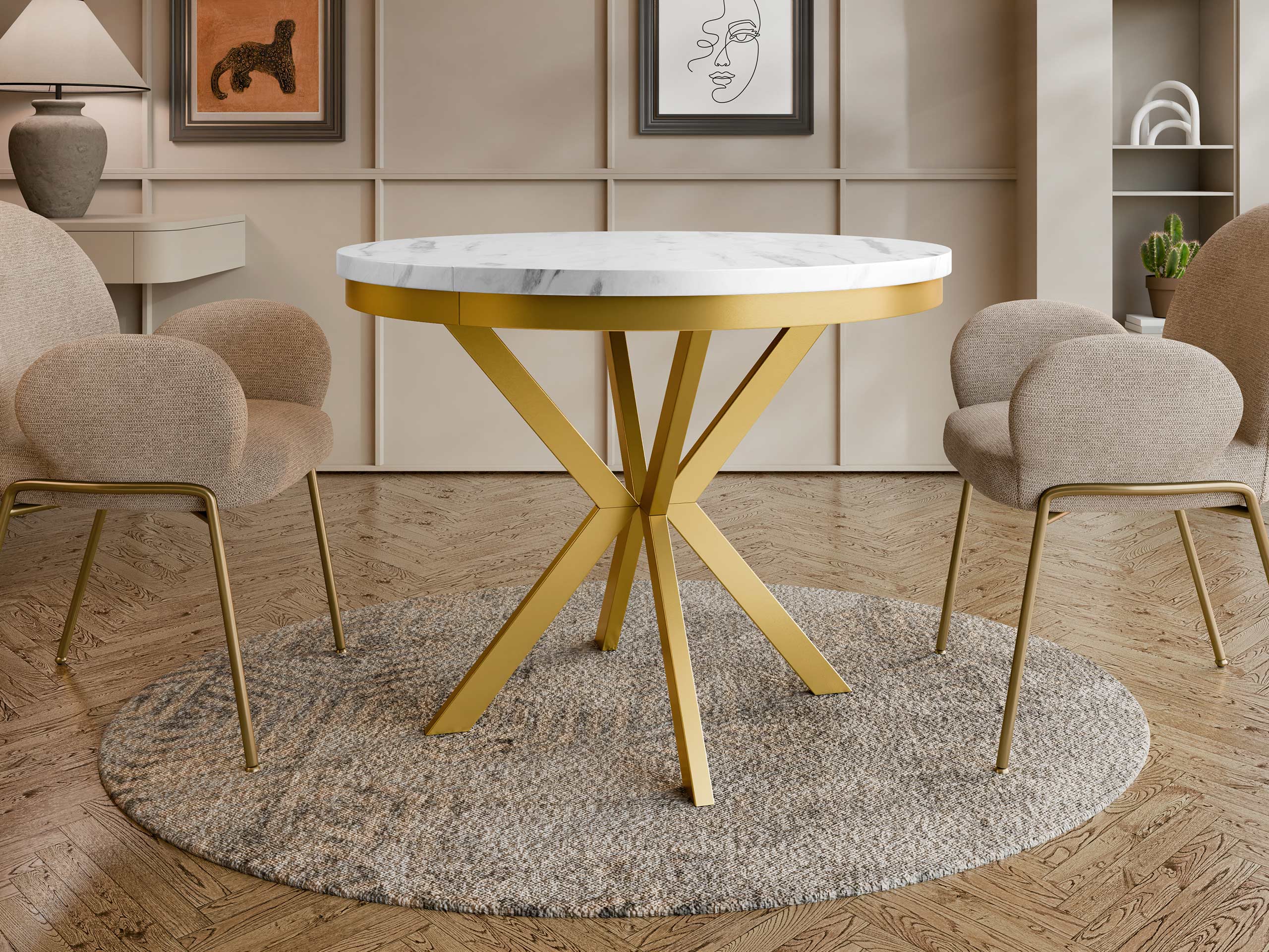 Table Oswego 157 (White marble + Golden)