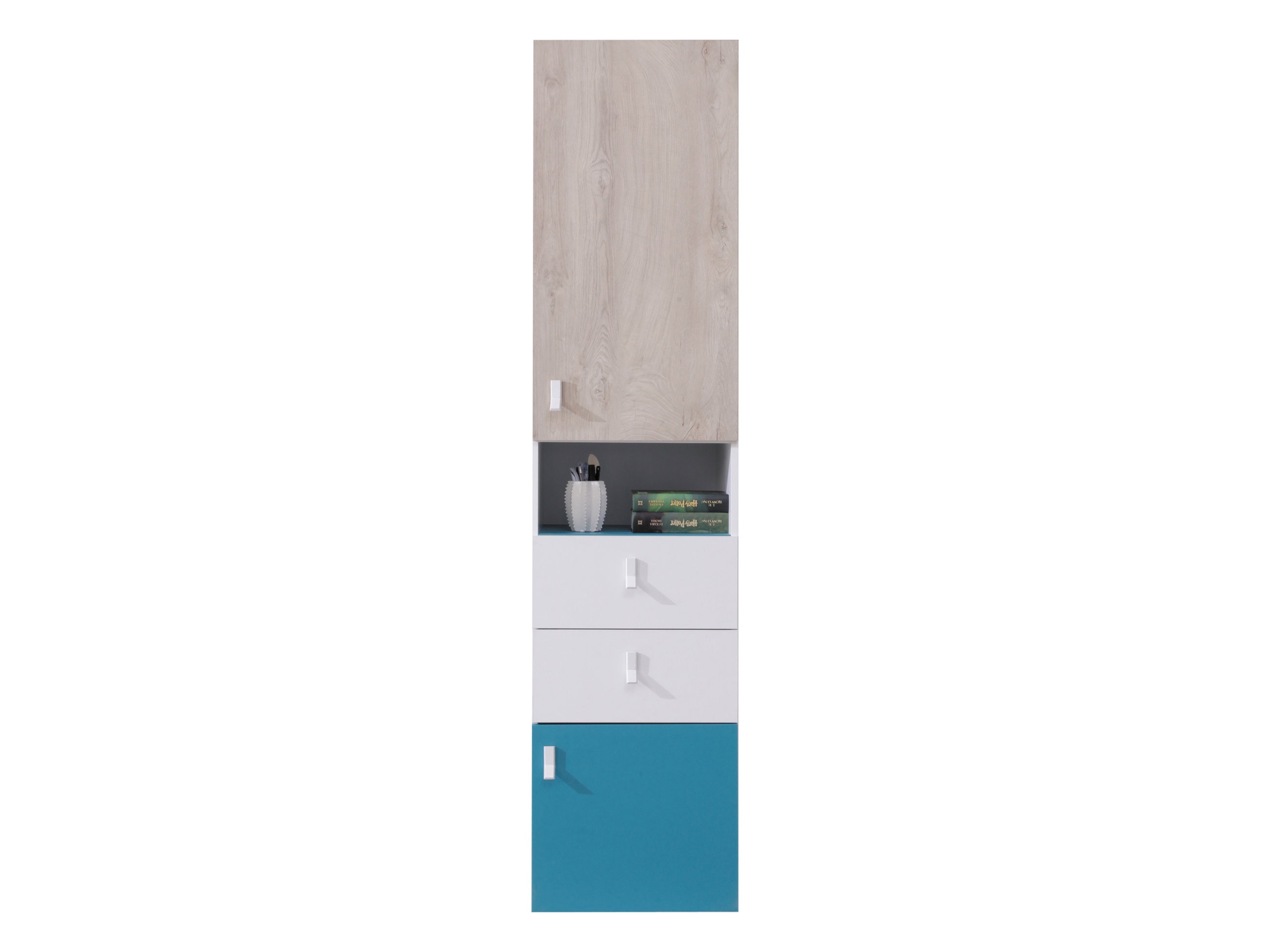 Bookcase Camteso 102 (White + Oak + Turquoise)