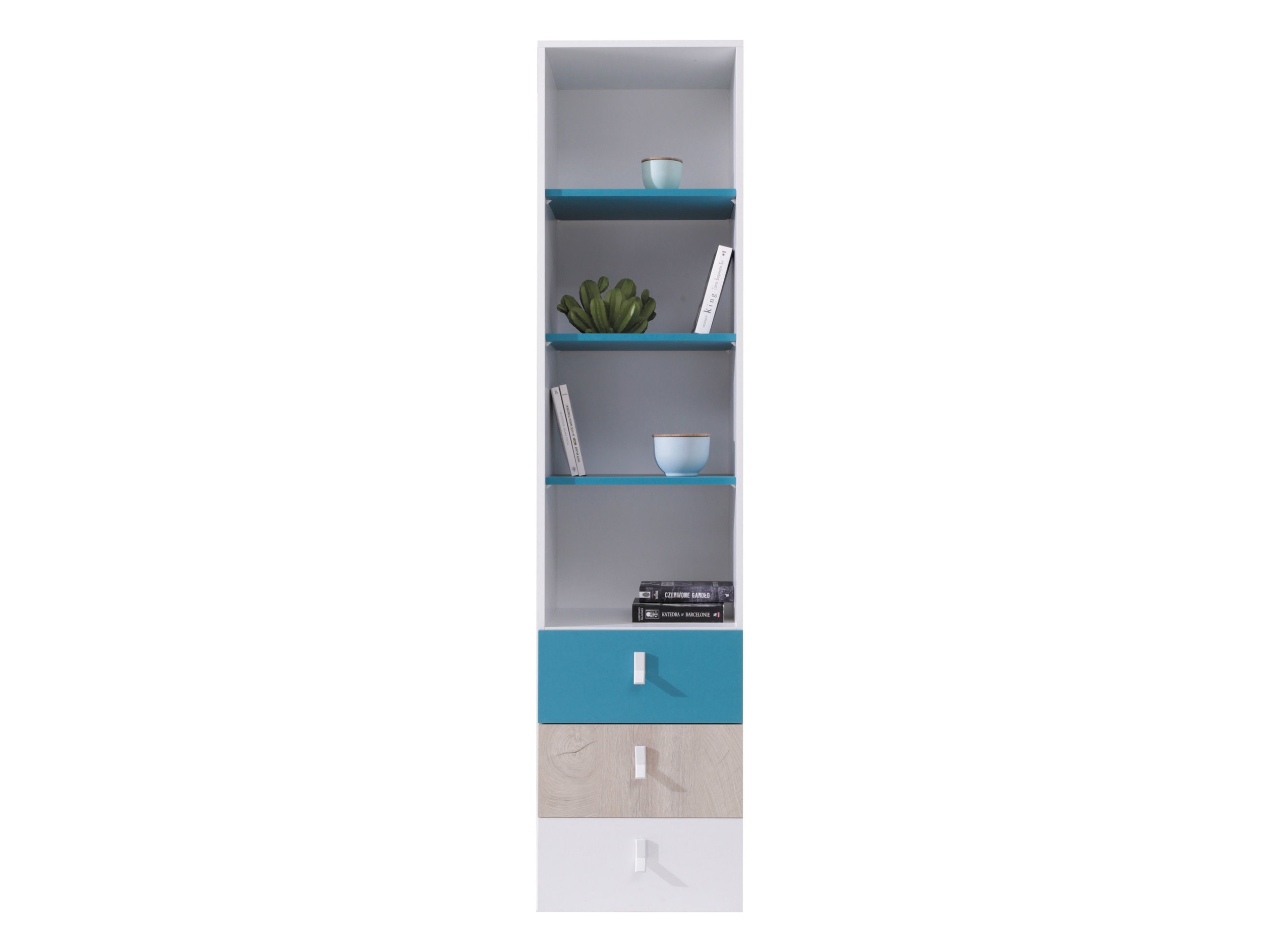 Bookcase Camteso 104 (White + Oak + Turquoise)