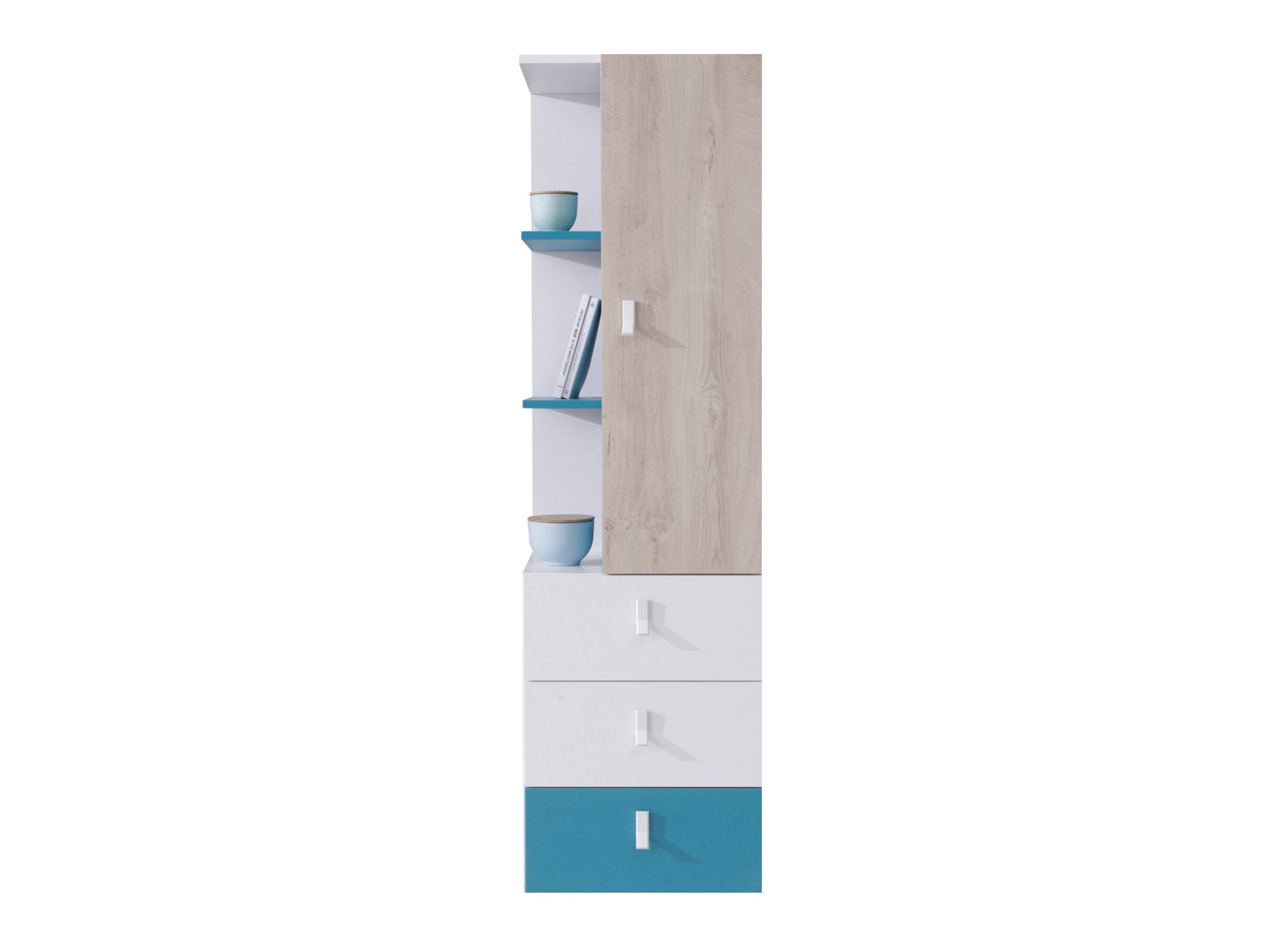 Bookcase Camteso 105 (White + Oak + Turquoise)