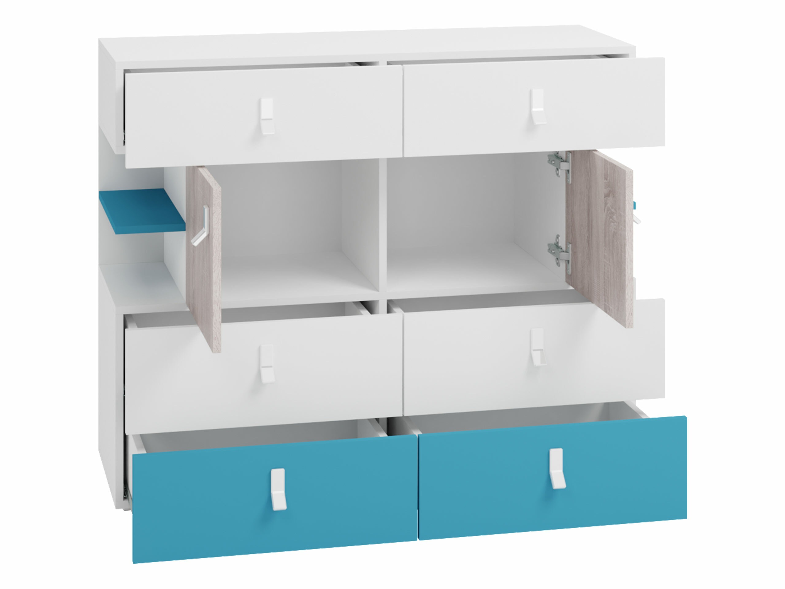 Chest of drawers Camteso 106 (White + Oak + Turquoise)