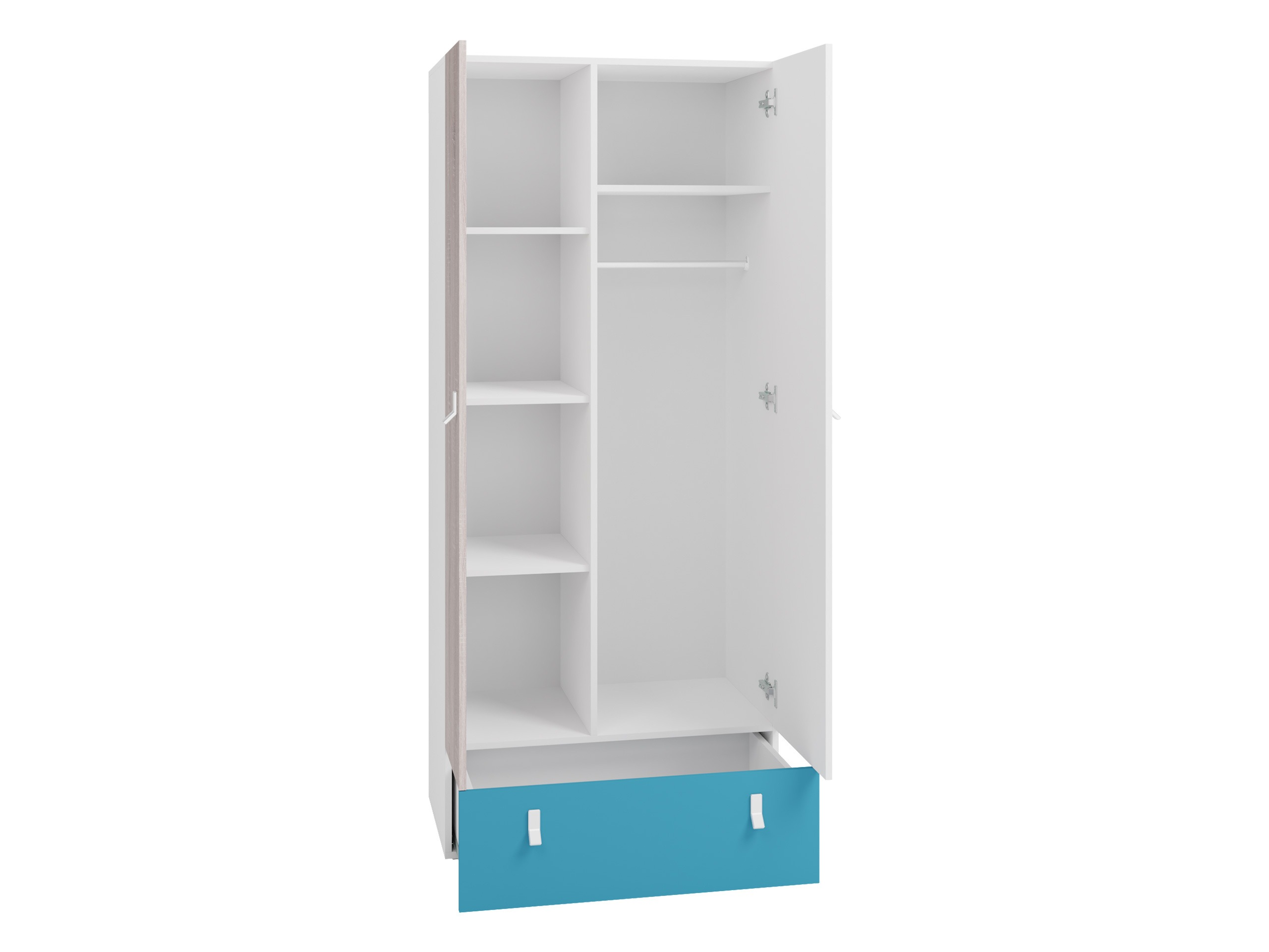 Wardrobe Camteso 101 (White + Oak + Turquoise)