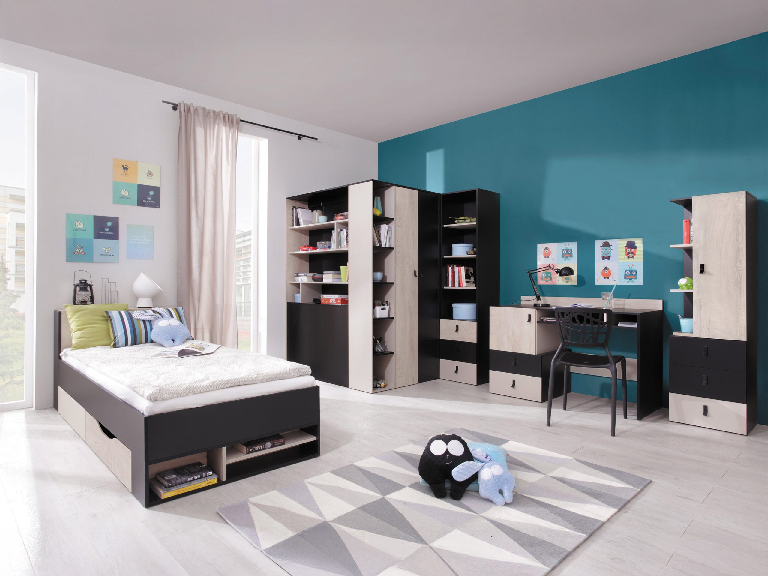 Bed Camteso 112 (Black + Oak + Beige)