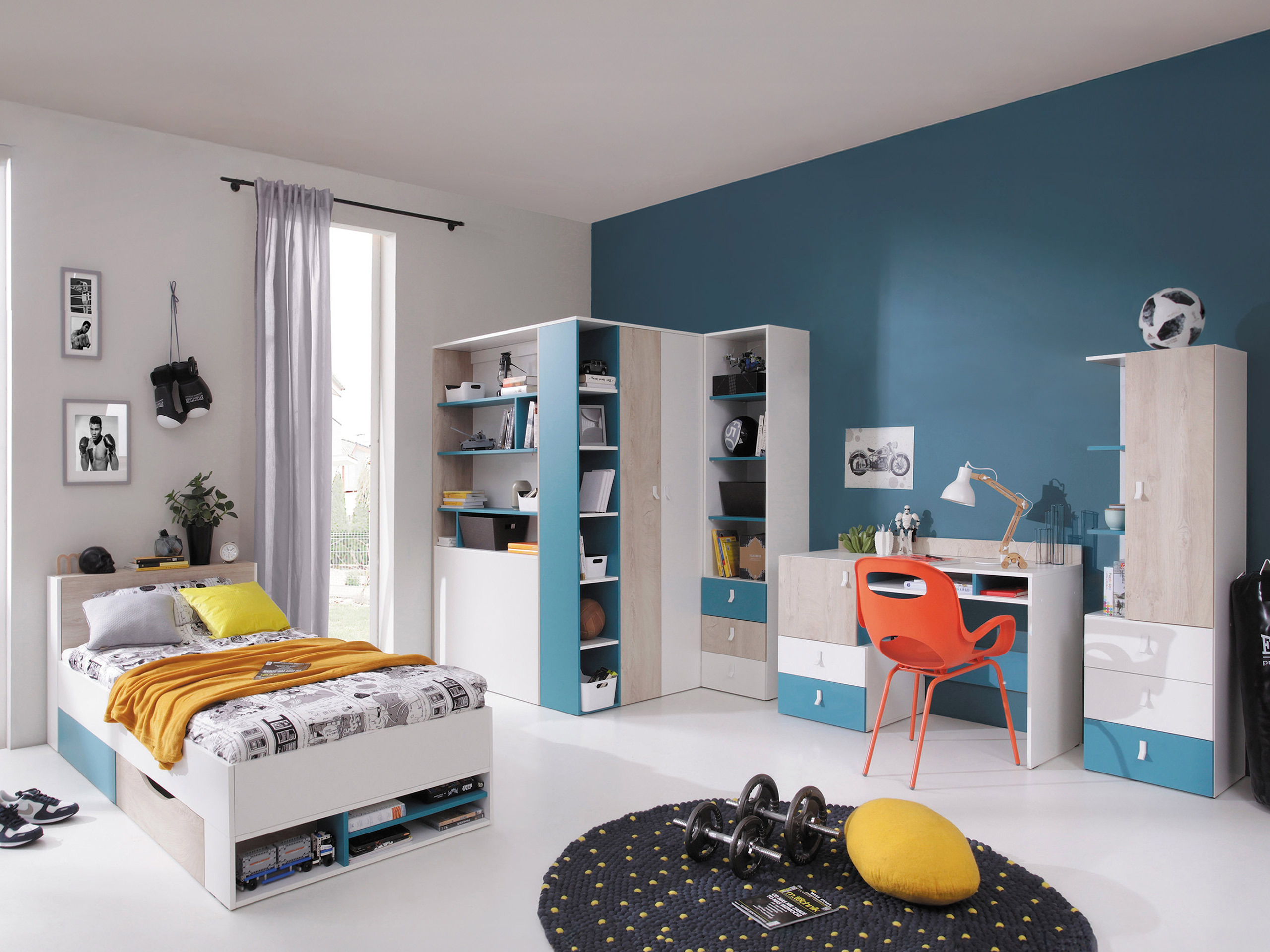 Bed Camteso 112 (White + Oak + Turquoise)