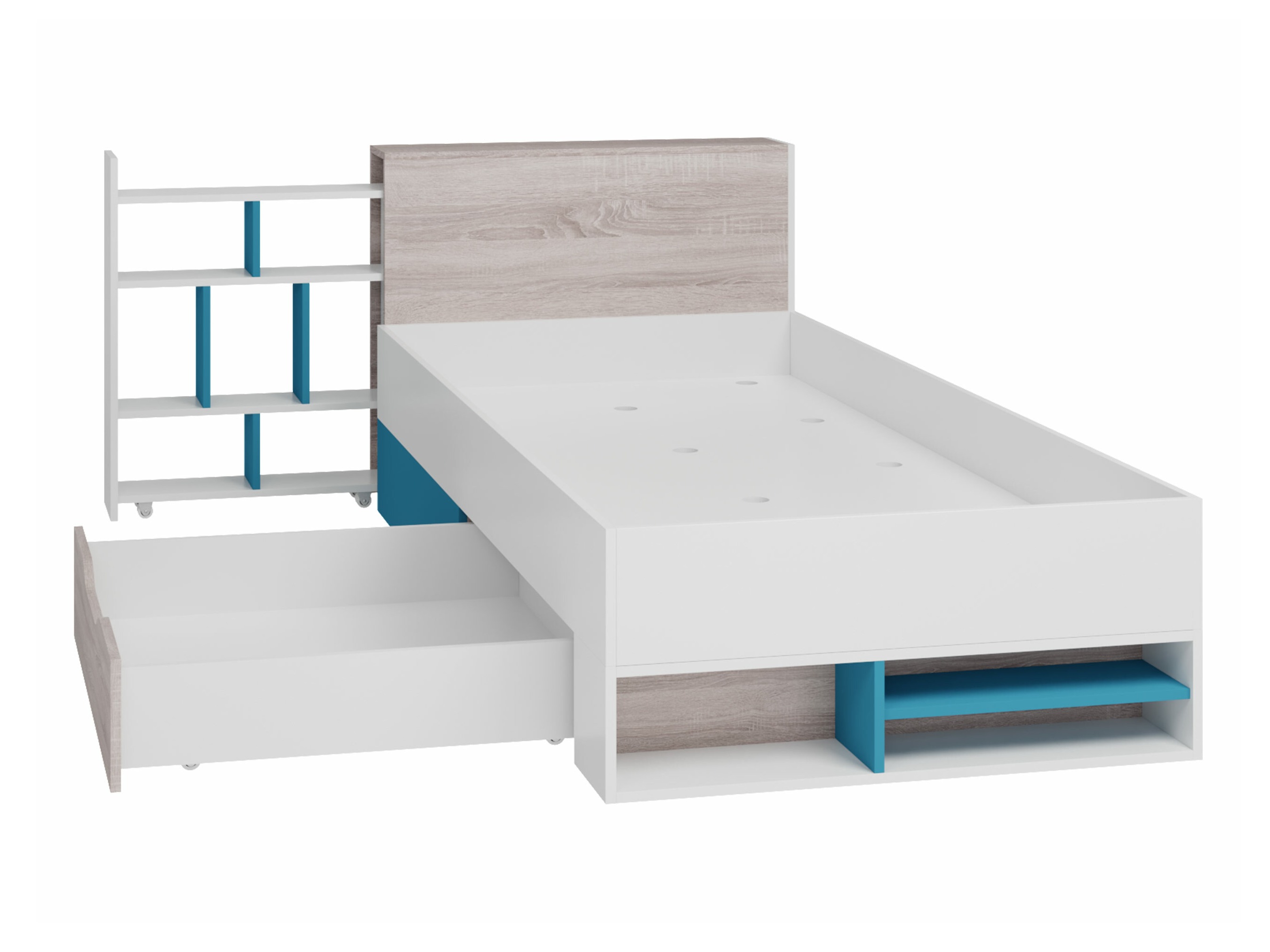 Bed Camteso 112 (White + Oak + Turquoise)