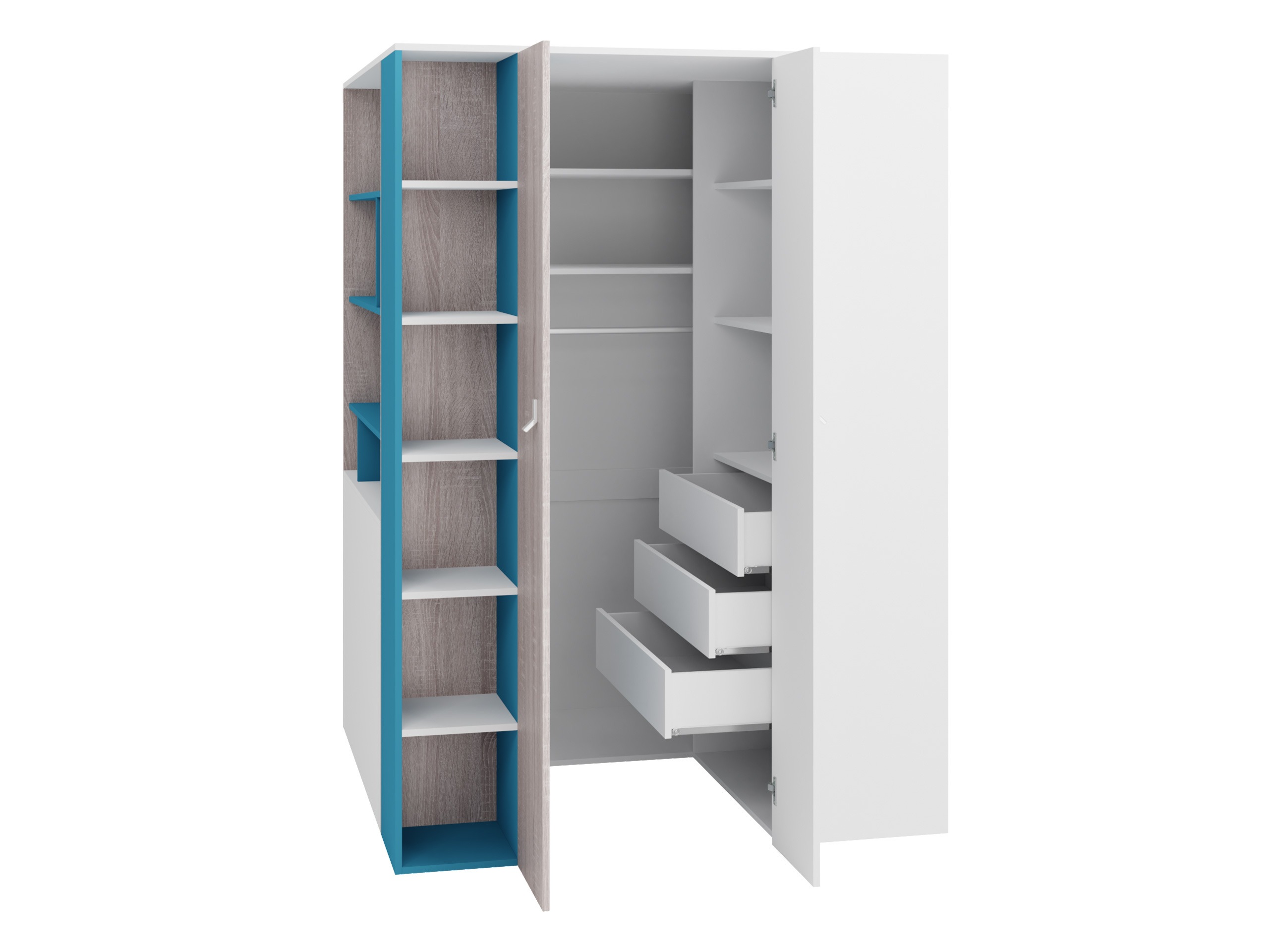 Corner wardrobe Camteso 113 (White + Oak + Turquoise)