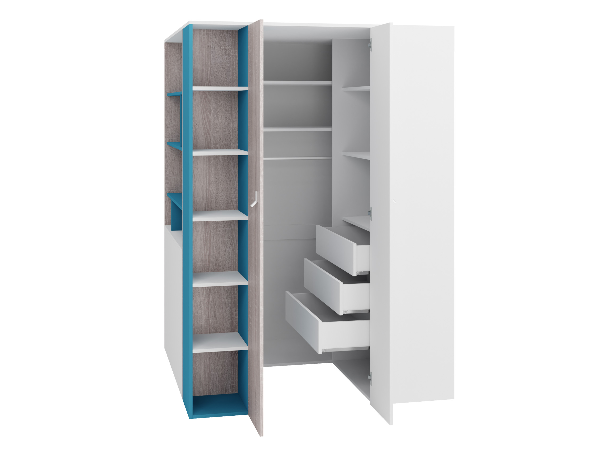 Corner wardrobe Camteso 113 (White + Oak + Turquoise)