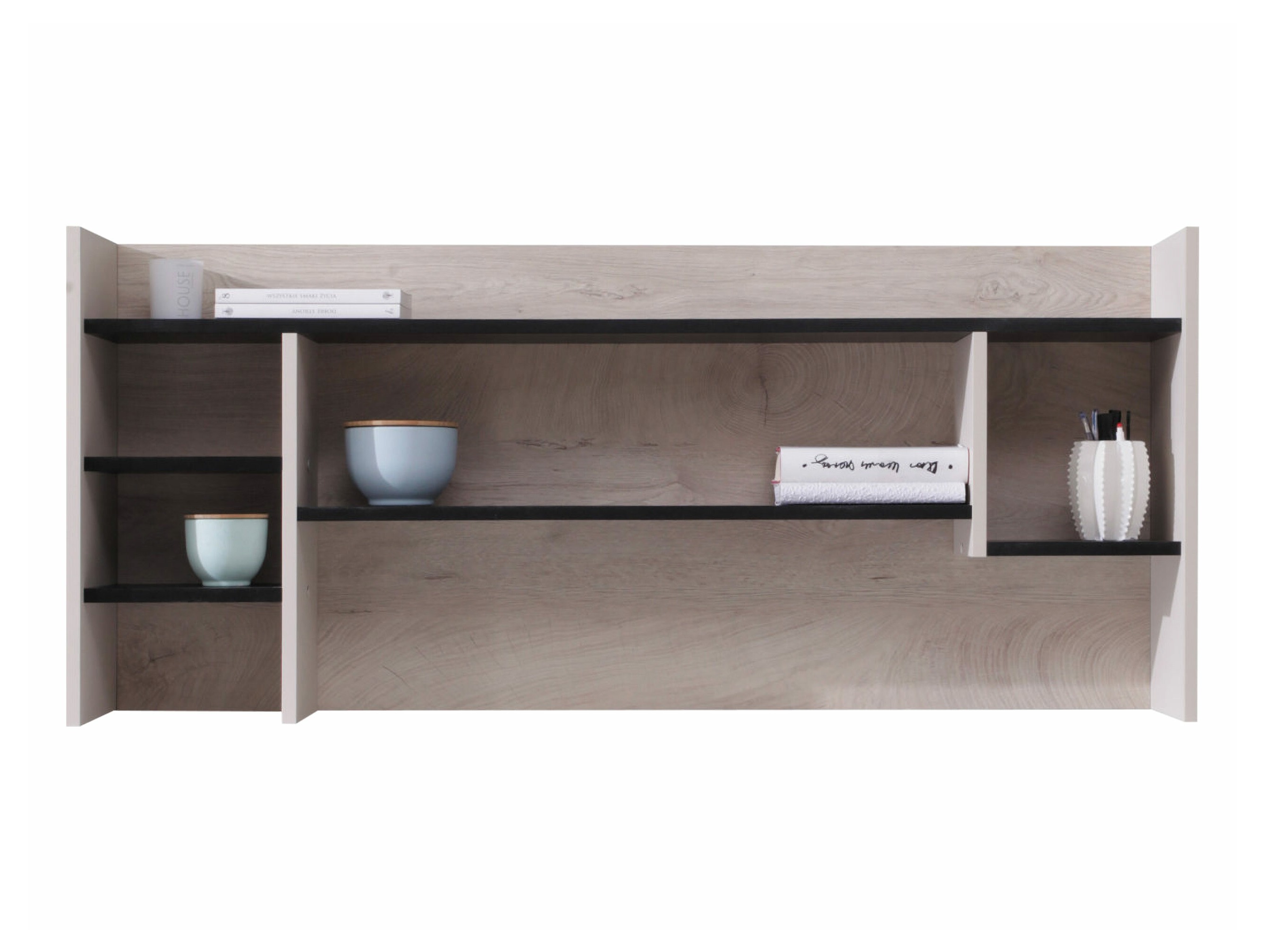 Wall shelf Camteso 109 (Black + Oak + Beige)