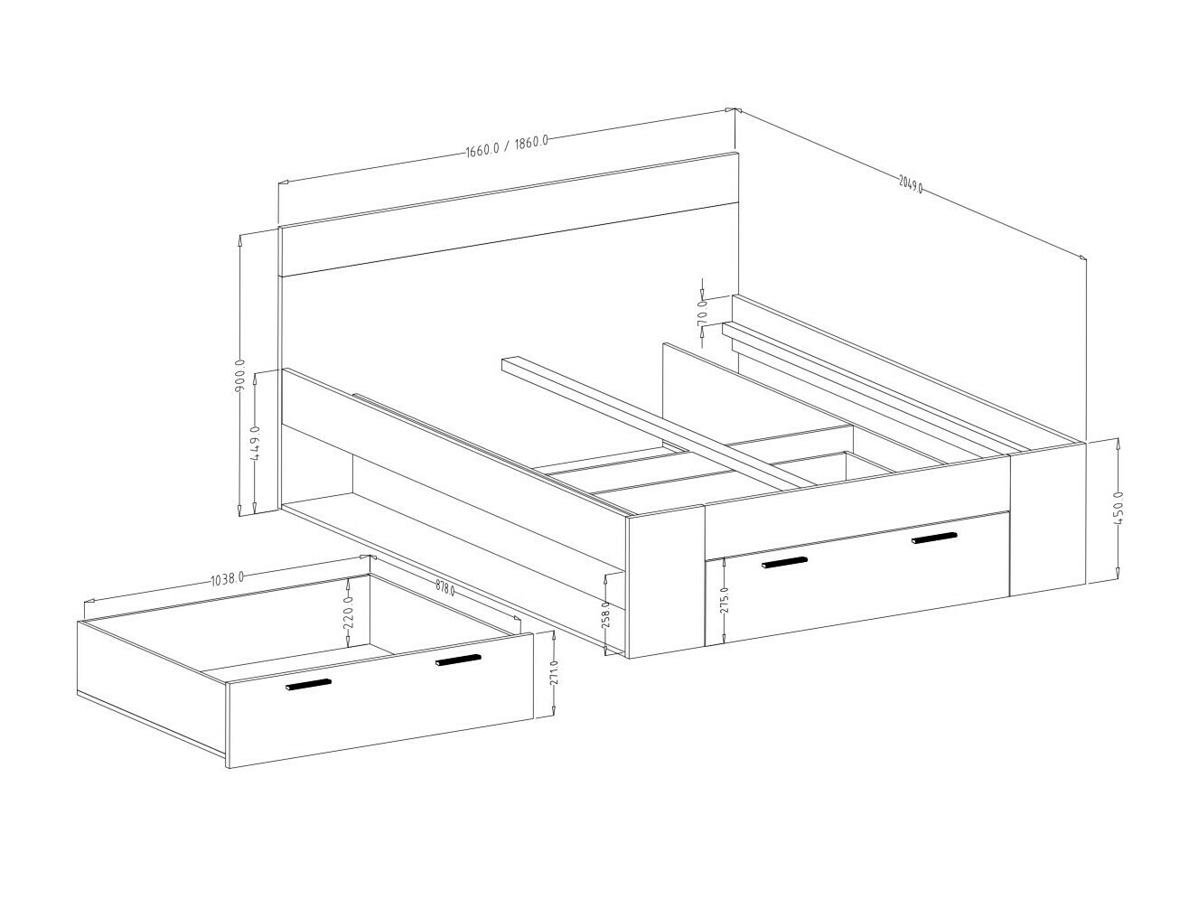 Bed Melvele 108 (Monastery oak + Black)