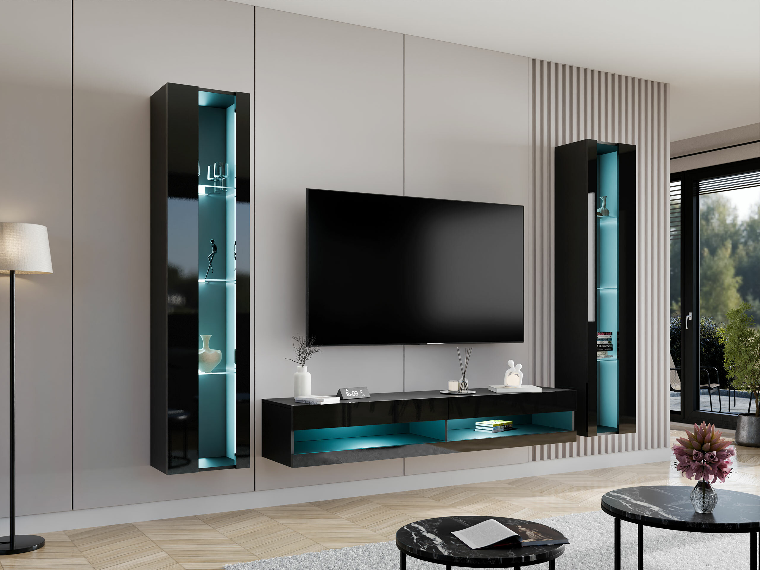 Living room set Vilrin V (Black + Glossy black)