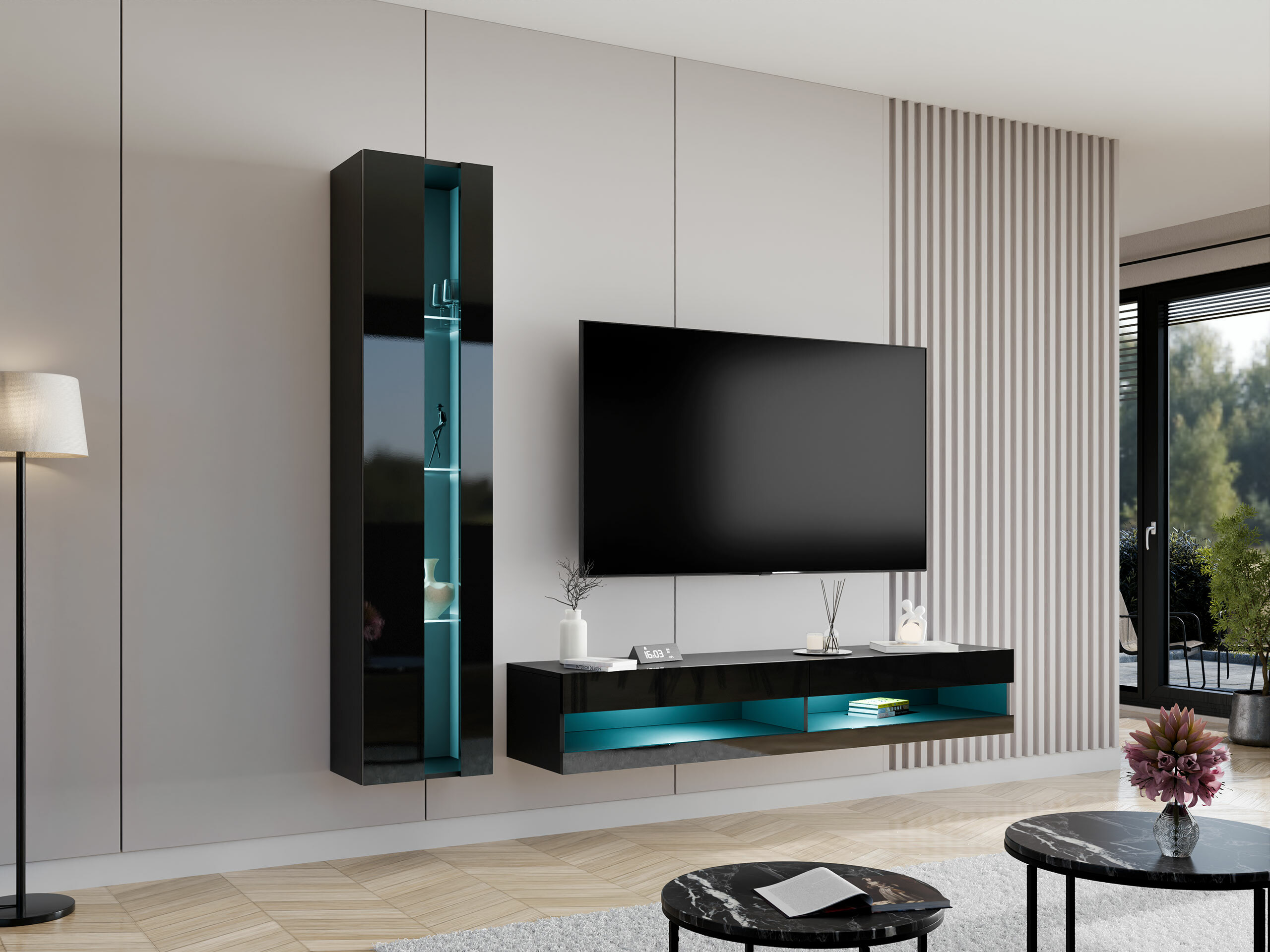 Living room set Vilrin VIII (Black + Glossy black)
