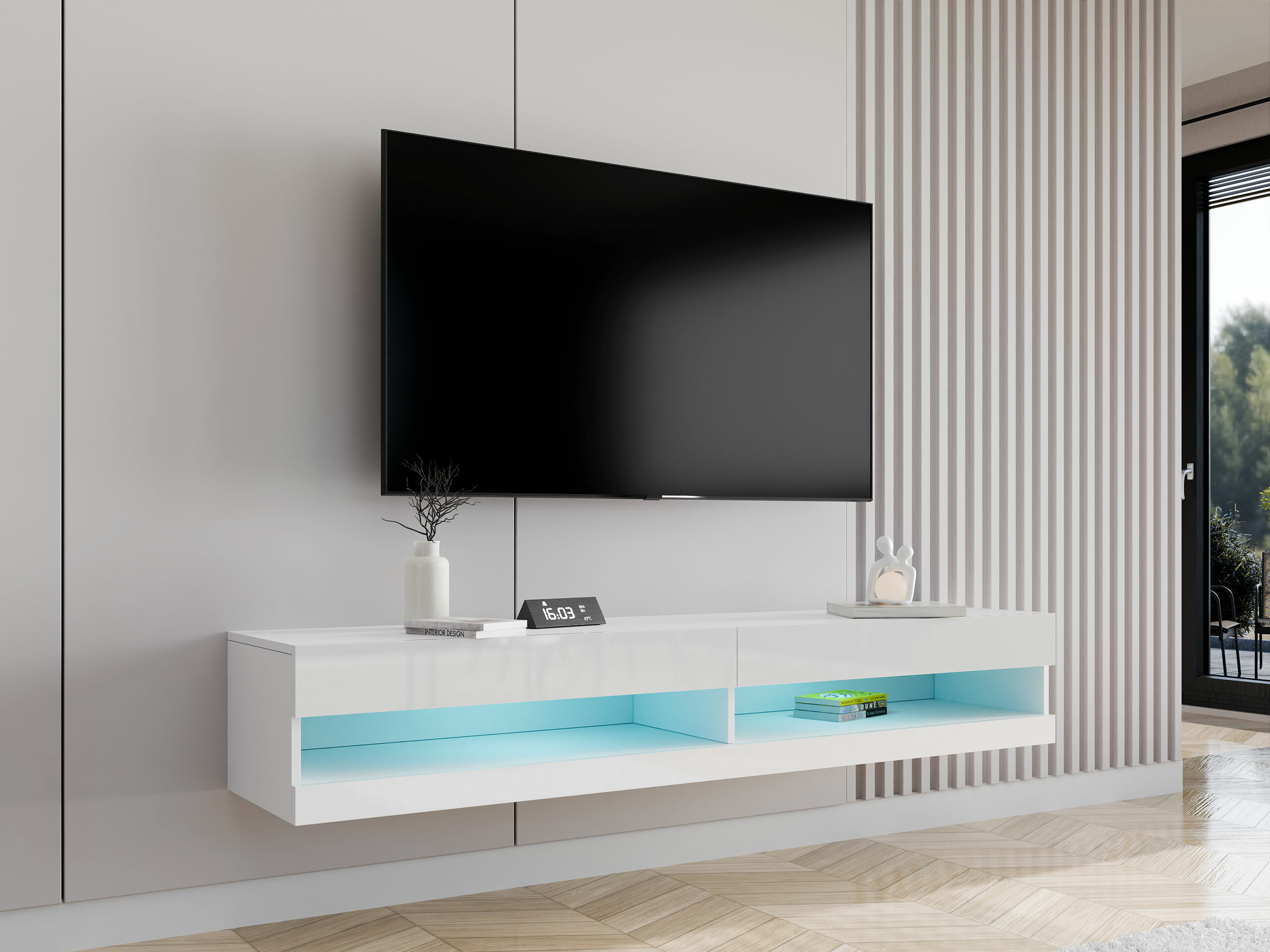 TV stand Vilrin (White + Glossy white)
