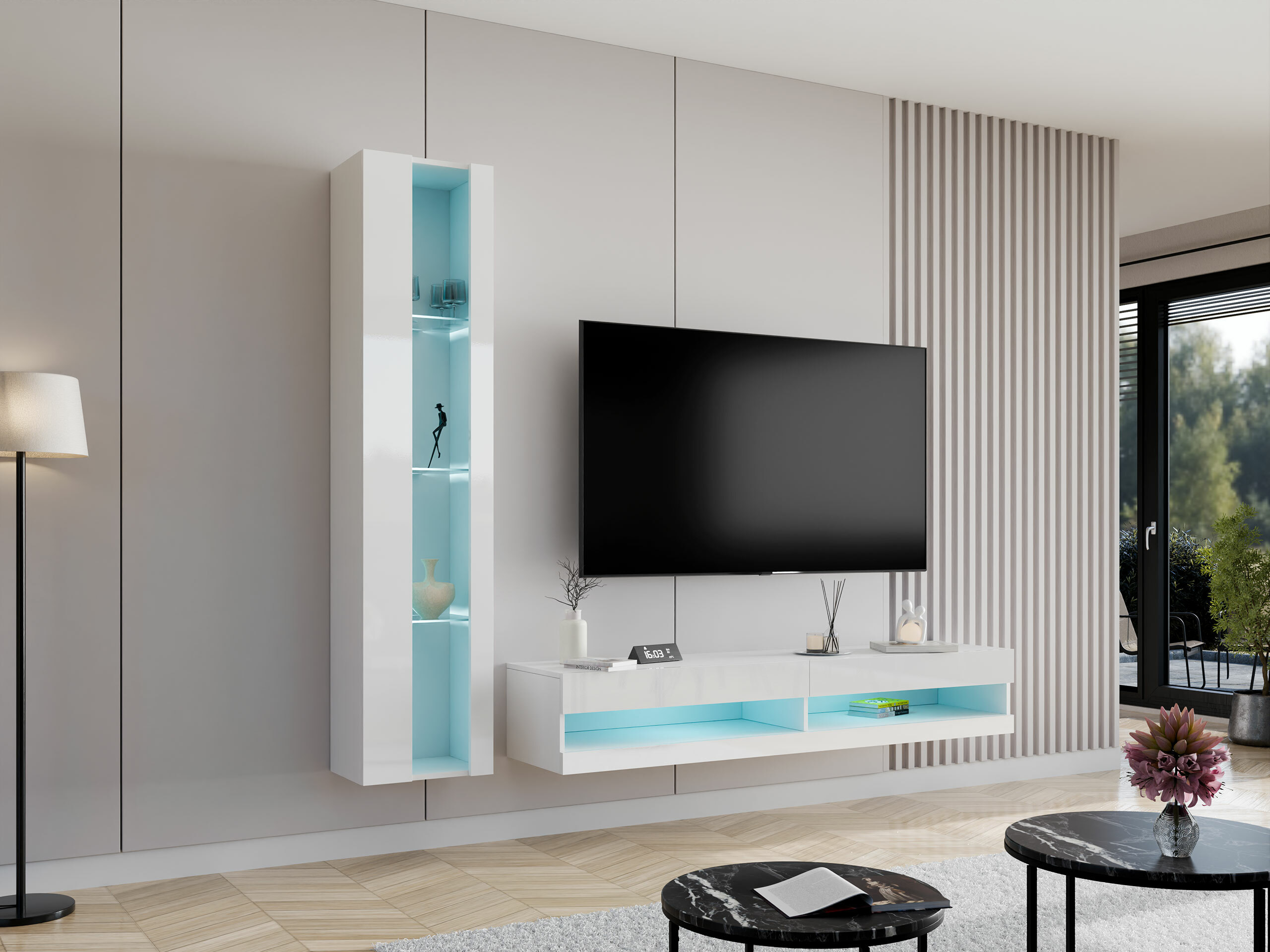 TV stand Vilrin (White + Glossy white)