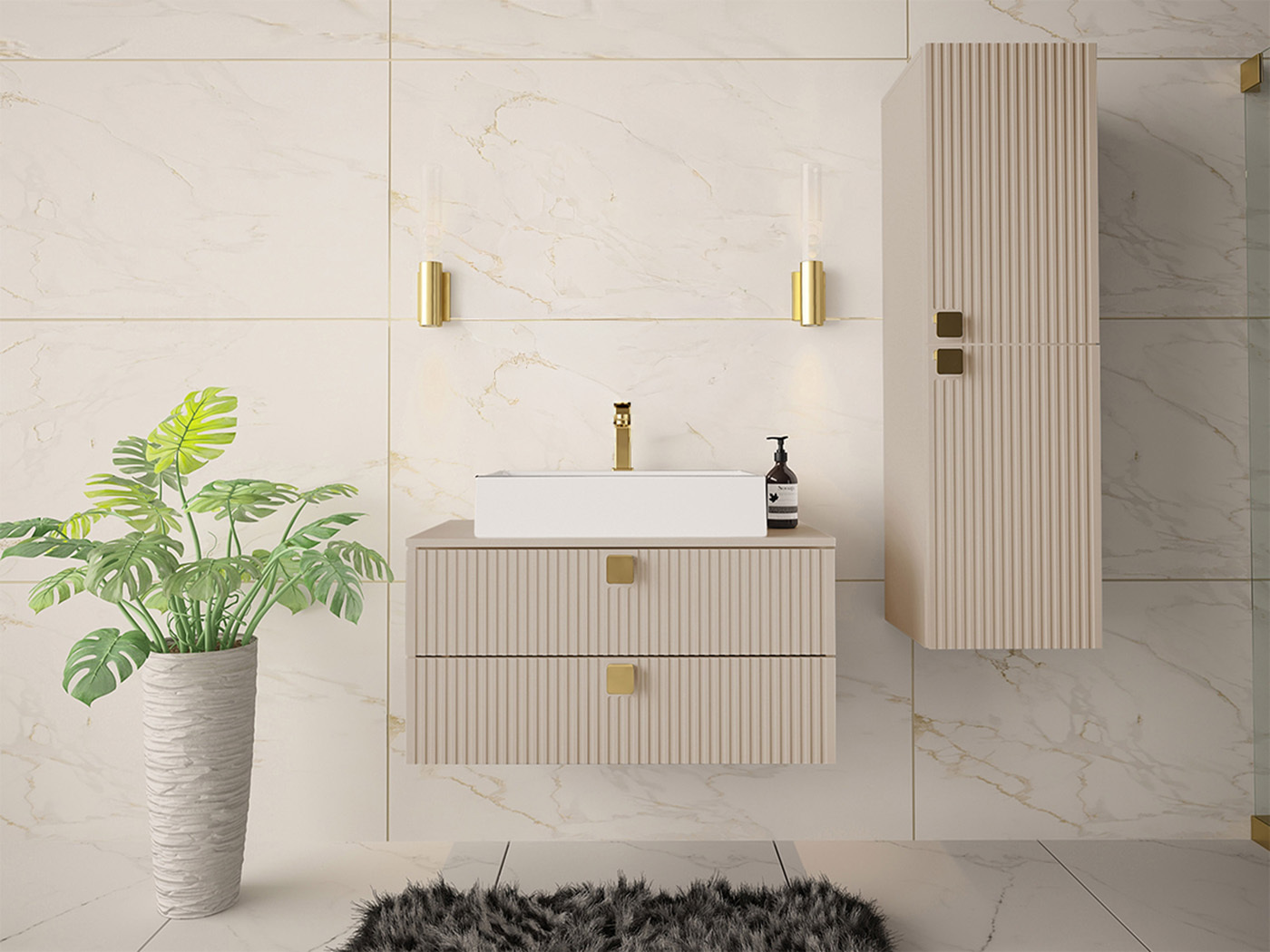 Wall-mounted bathroom cabinet Panium (Light brown)