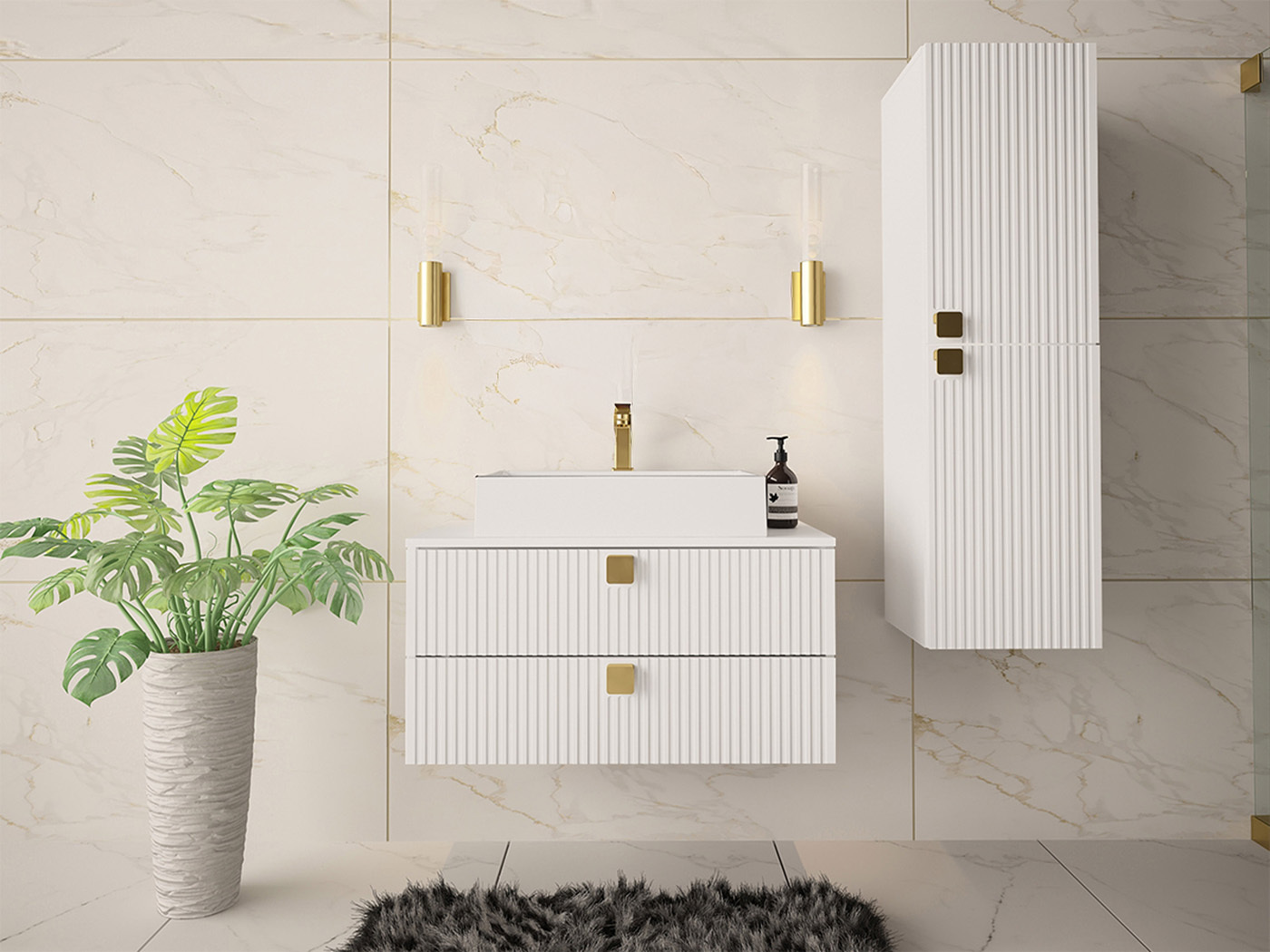 Wall-mounted bathroom cabinet Panium (White)