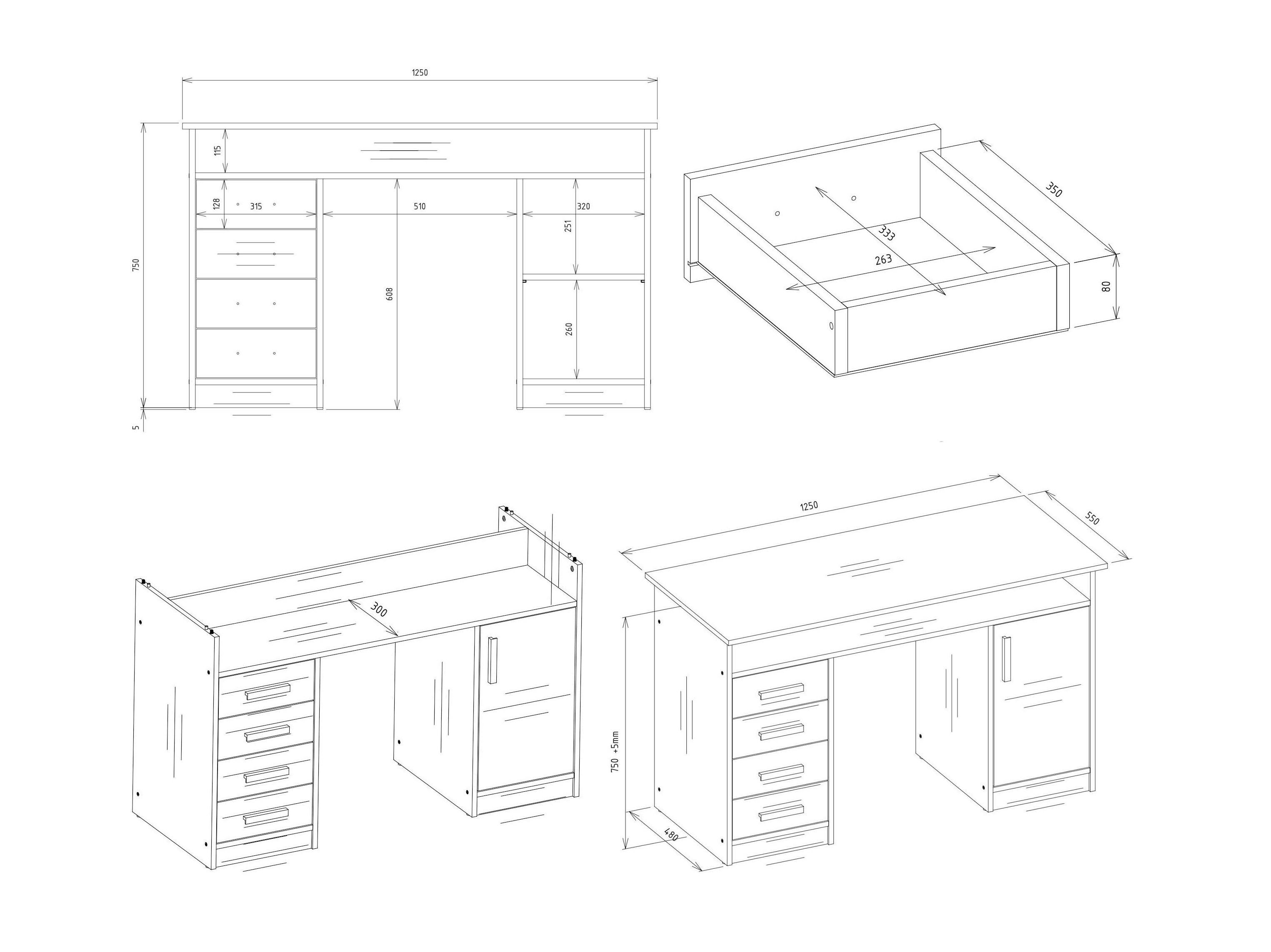 Desk Mandeville 329 (Artisan oak + Anthracite)