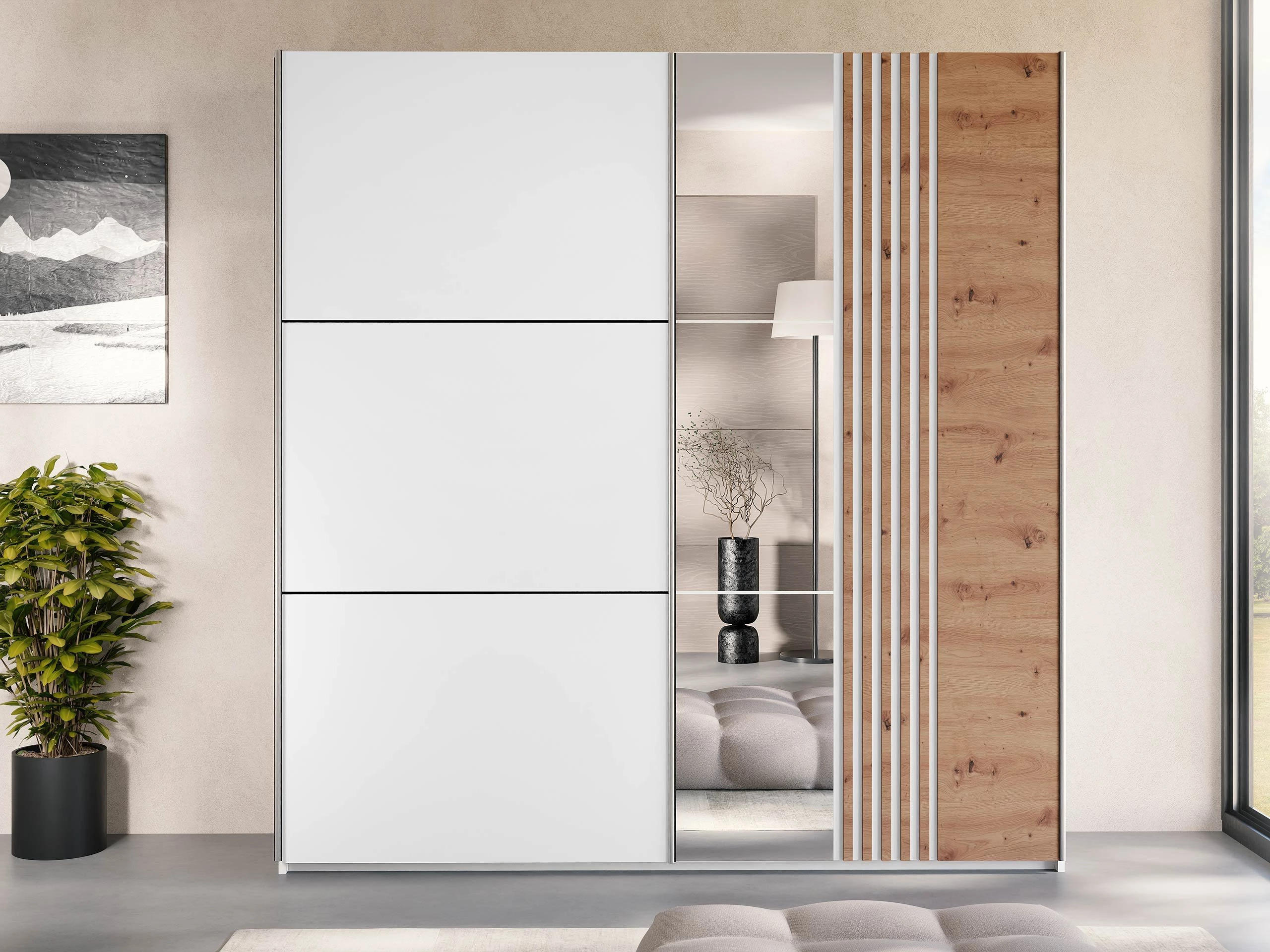 Wardrobe Honolulu 253 (White + Wotan Oak)
