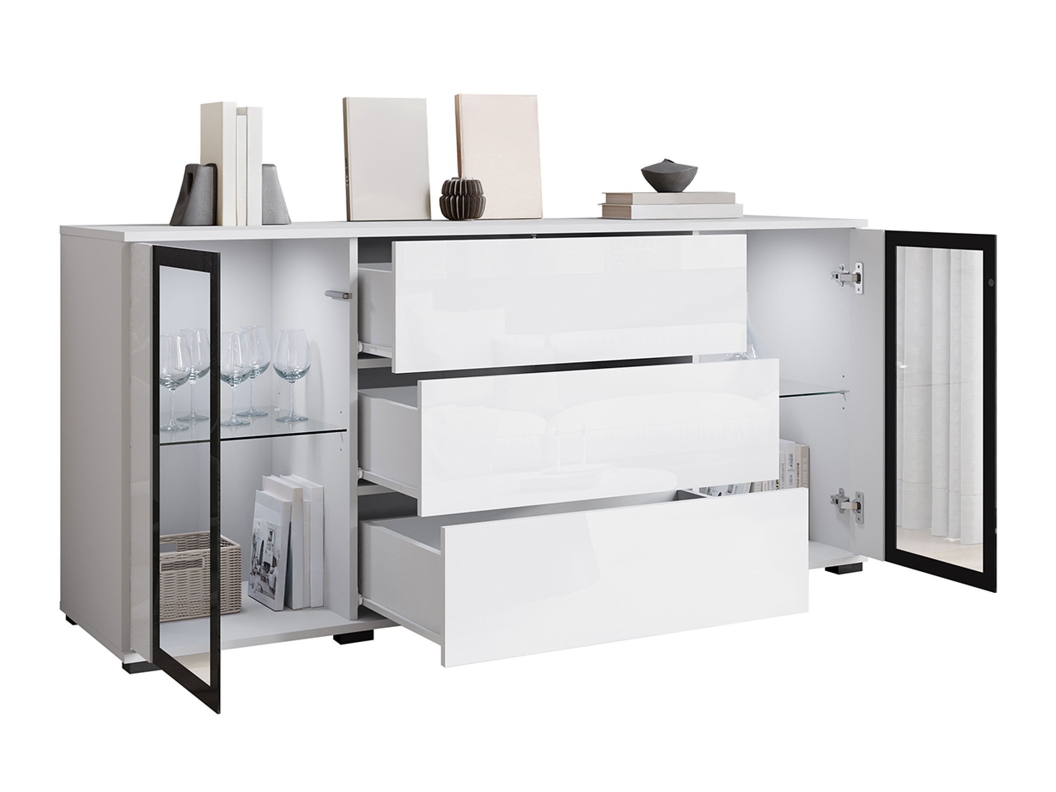 Chest of drawers Torcame 101 (White + Glossy white)
