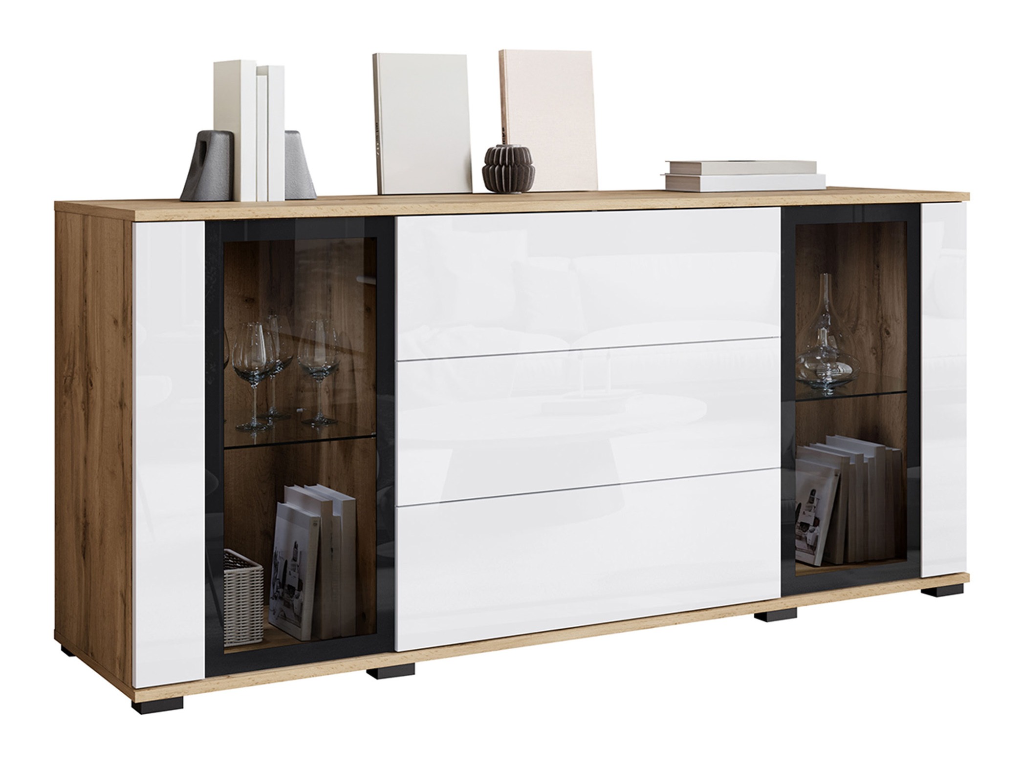 Chest of drawers Torcame 101 (Wotan Oak + Glossy white)