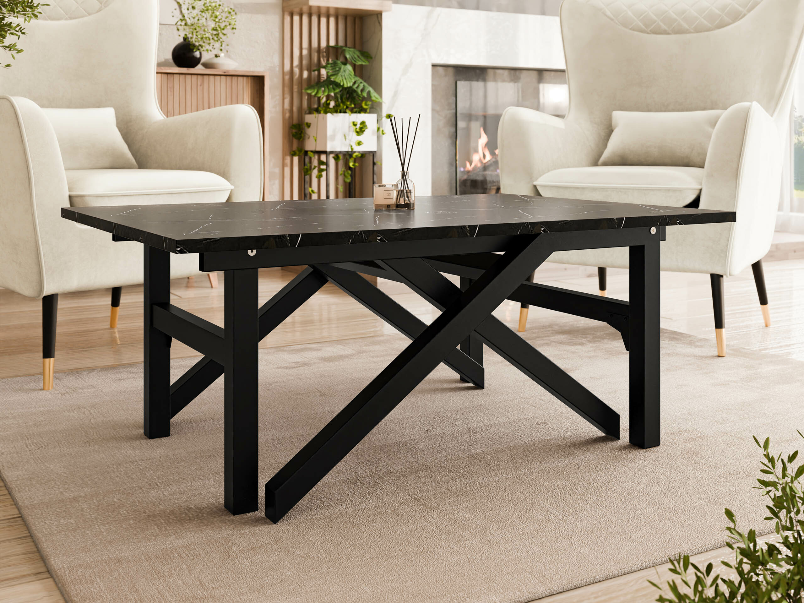 Transforming coffee table Oswego 151 (Black marble + Black)