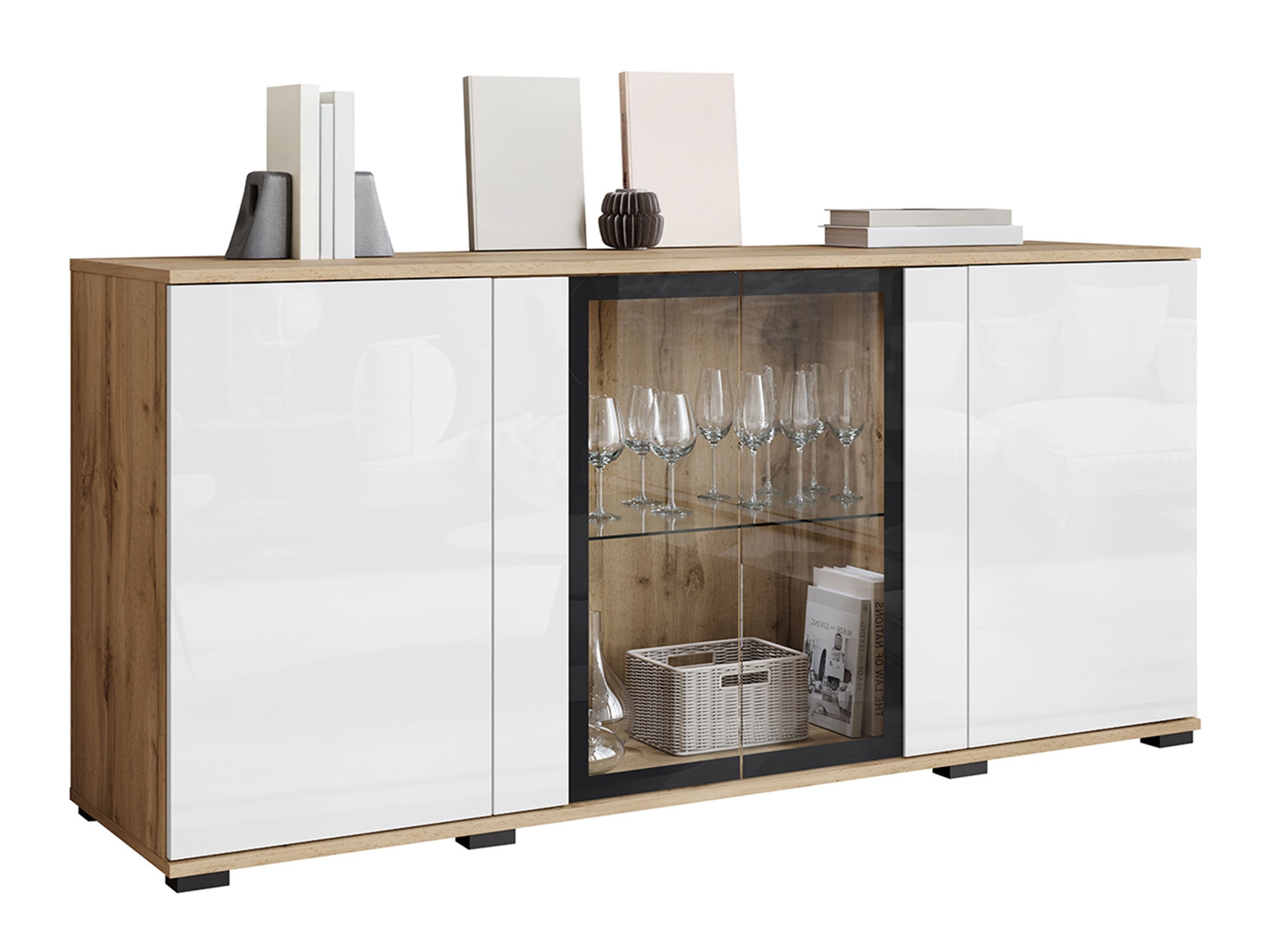 Sideboard Torcame 102 (Wotan Oak + Glossy white)
