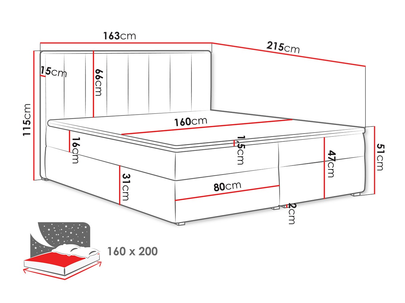 Continental bed Pomona 116 (Magic velvet 2217)