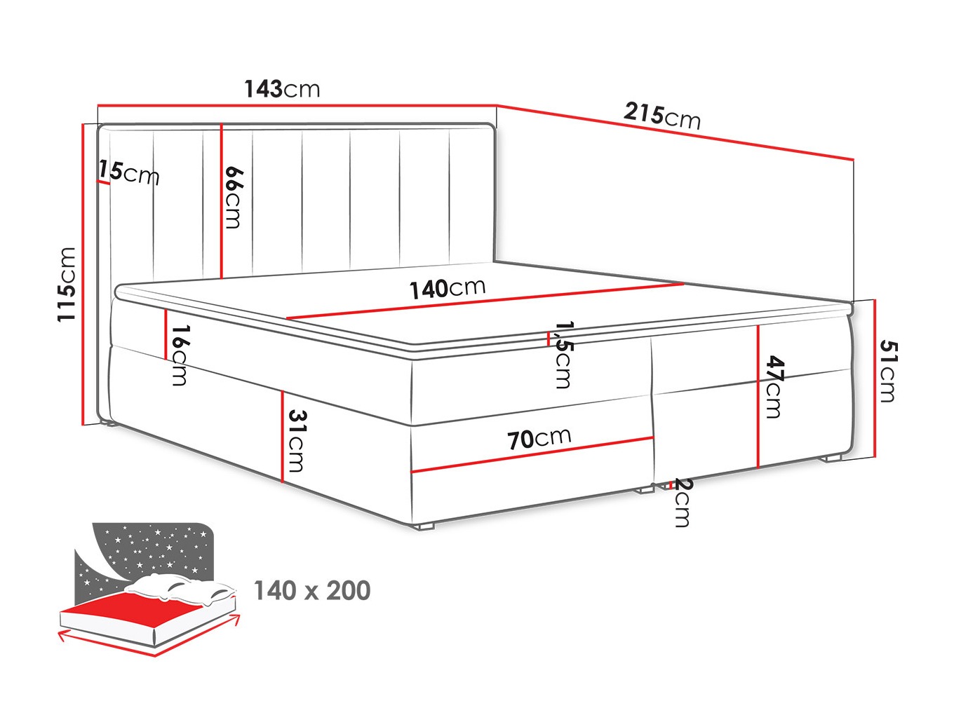 Continental bed Pomona 116 (Magic velvet 2225)