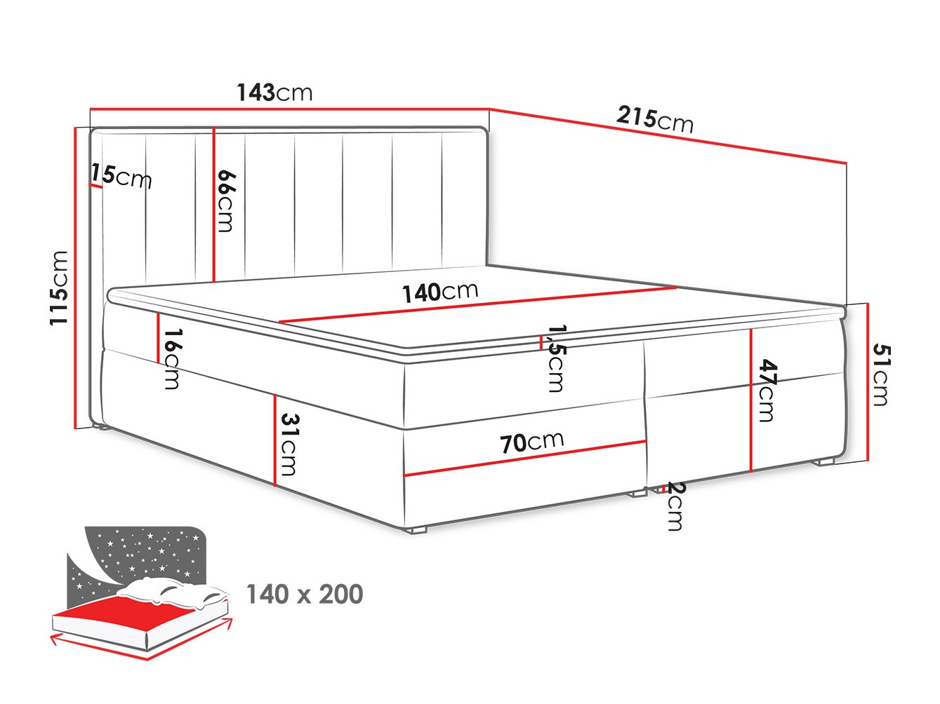 Continental bed Pomona 116 (Magic velvet 2258)