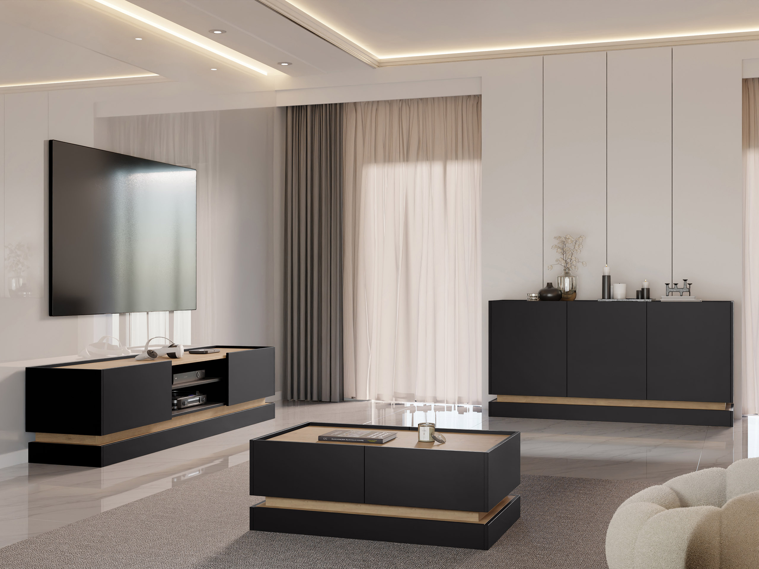 Living room set Comfivo Tilia (Black + Oak)