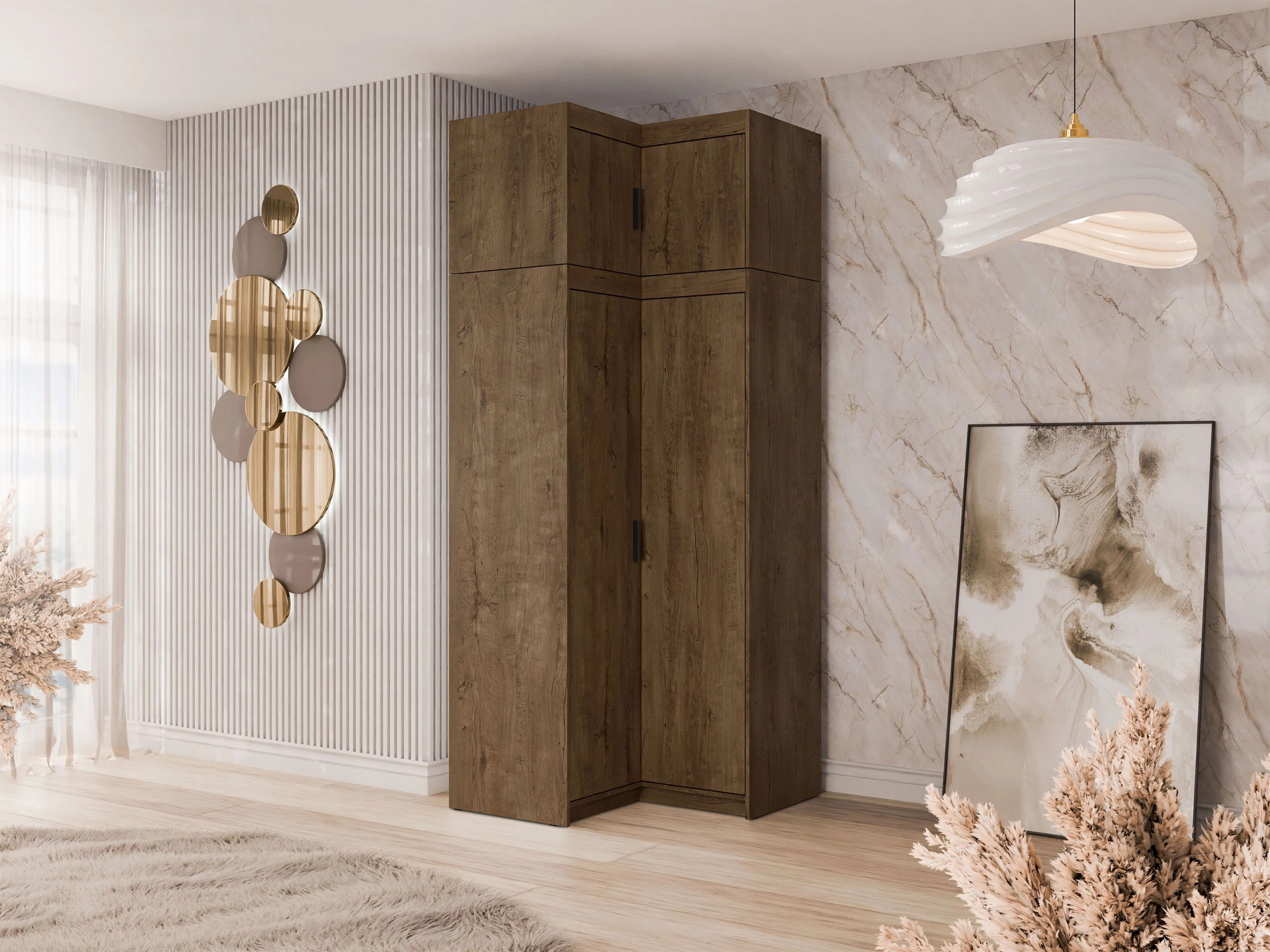 Corner wardrobe Novduni 121 (Lefkas oak)