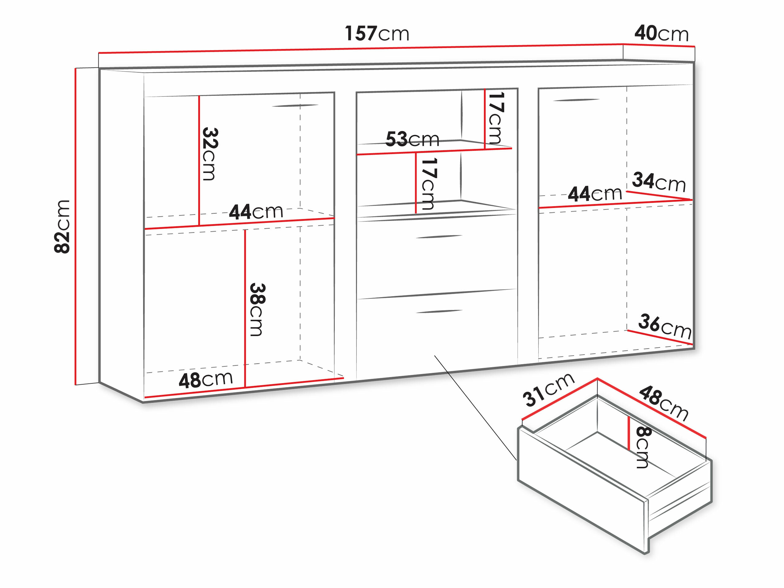 Chest of drawers Univio (White + Concrete)