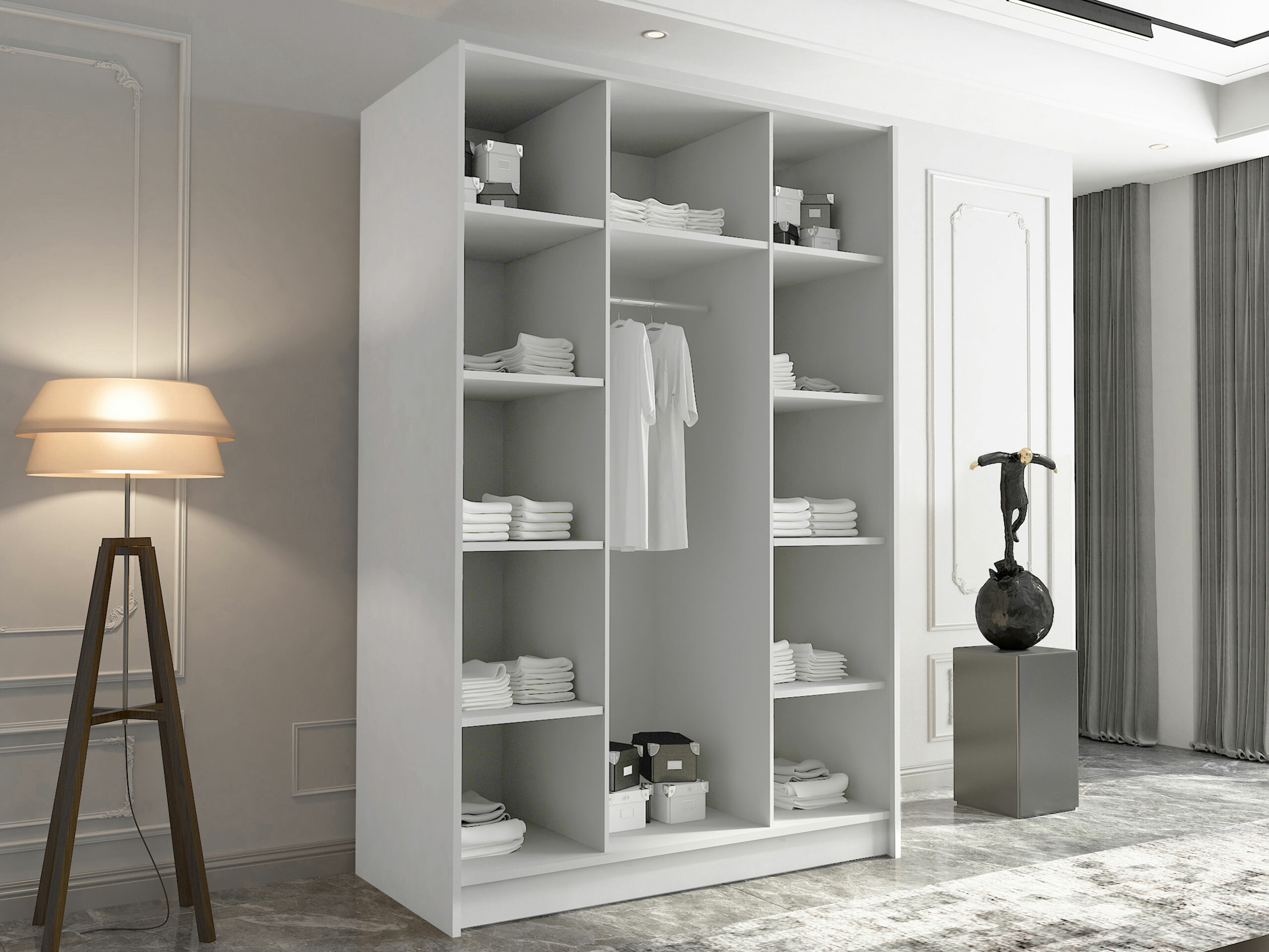 Wardrobe Closico Decoron I (White + Glossy white)
