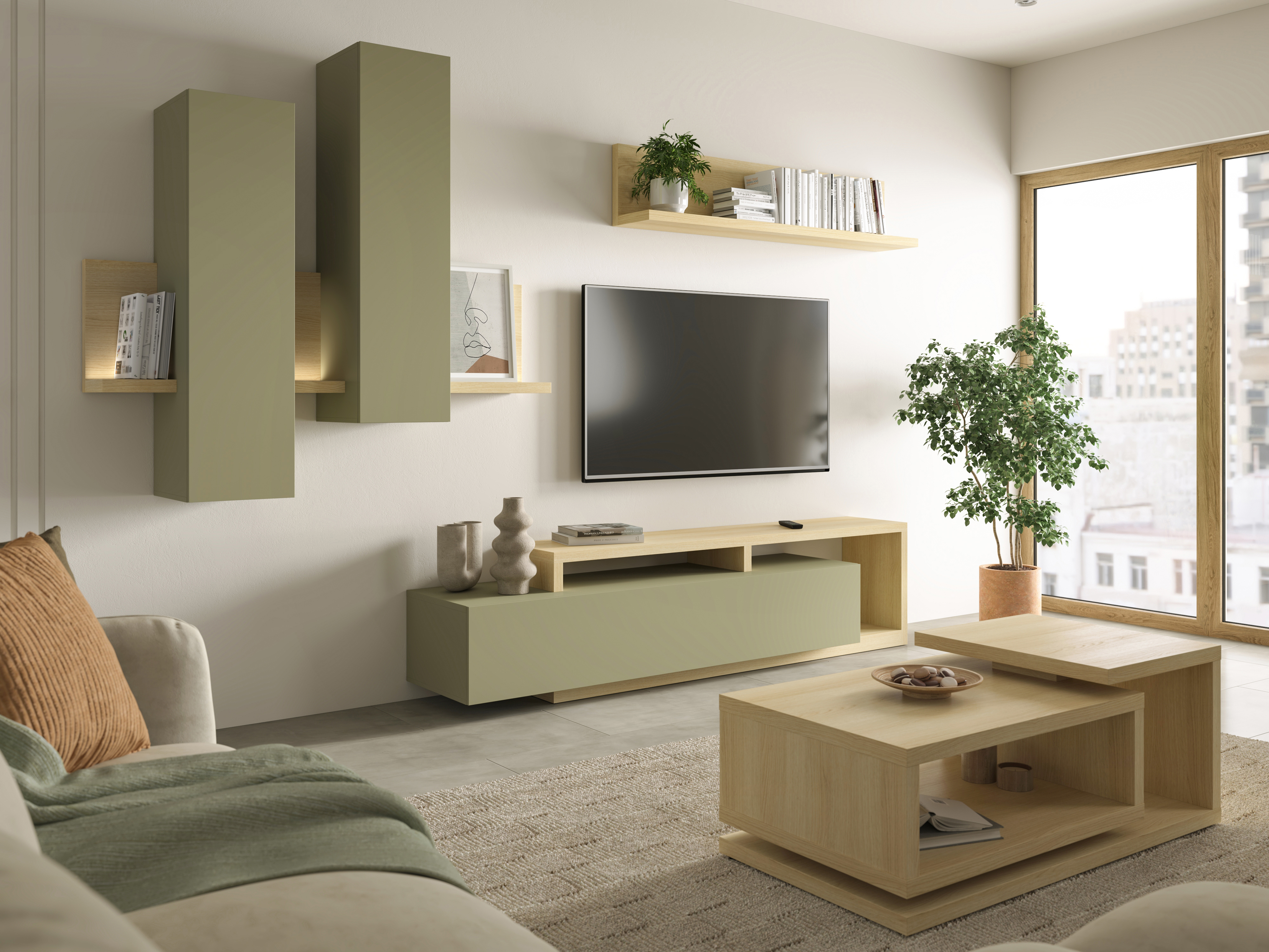 TV stand Lutiva 103 (Eucalyptus + Oak)