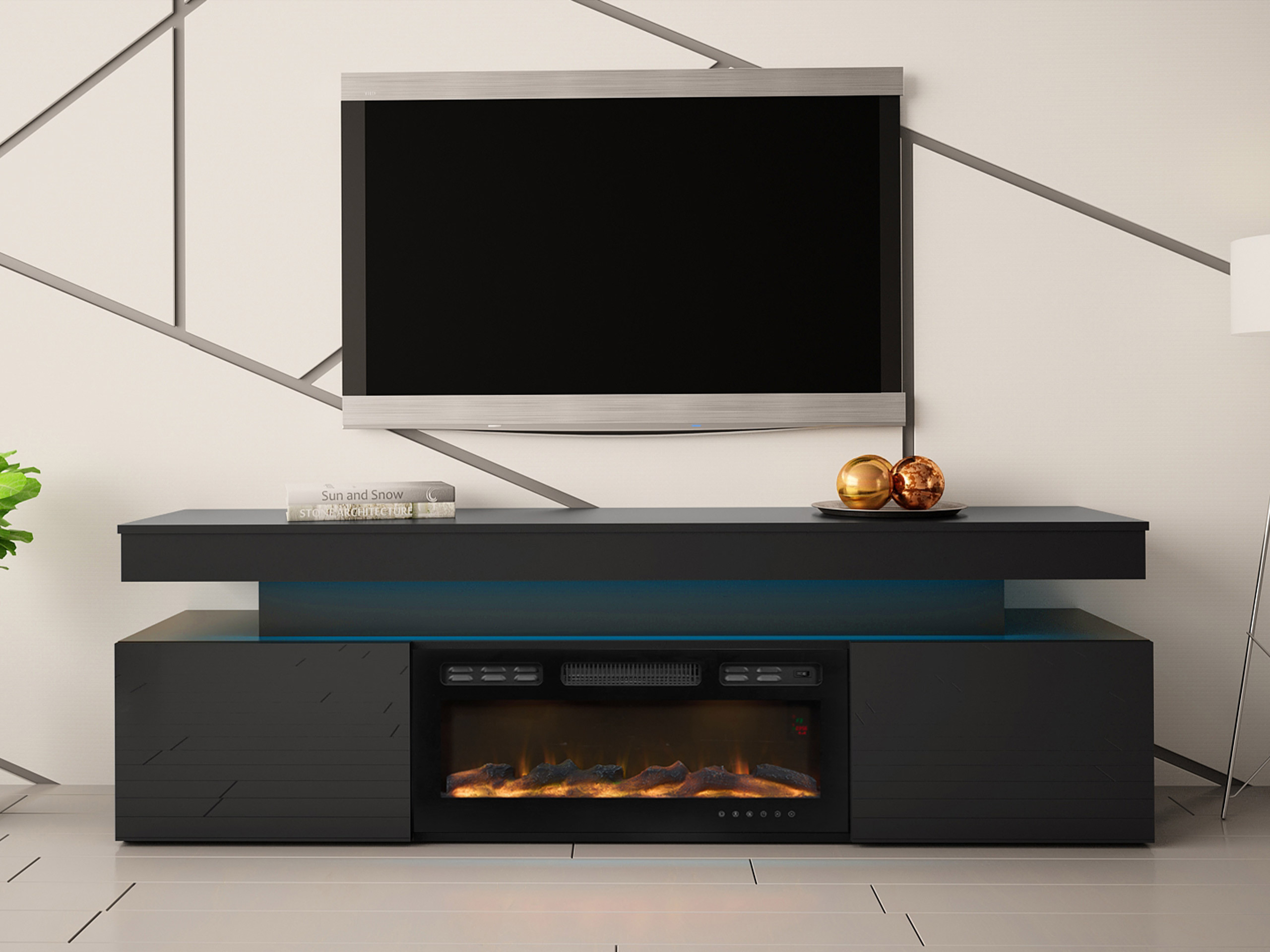 TV stand Monfero I (Black + Glossy black)
