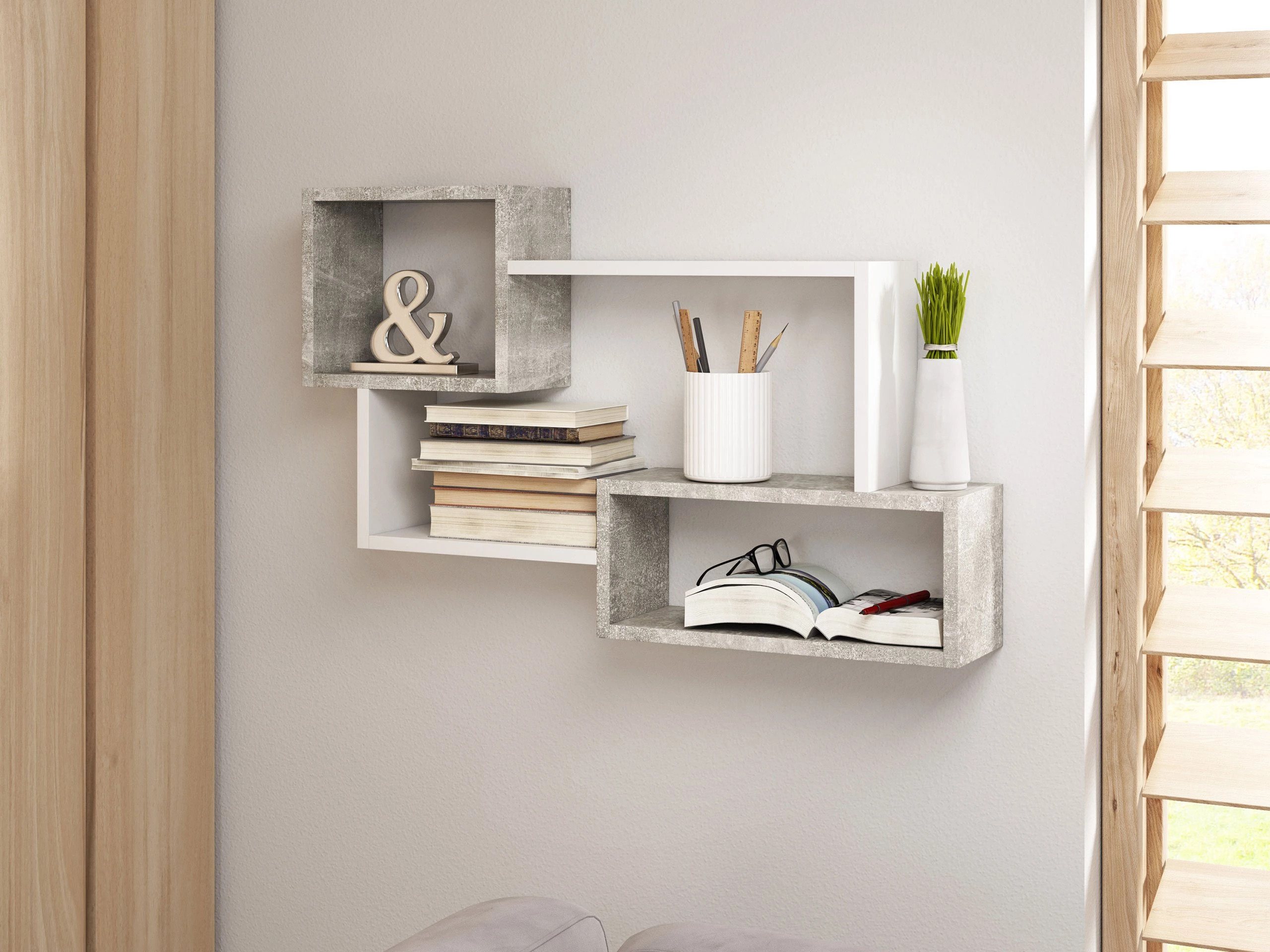 Wall shelf Lexicon II (Concrete + White)