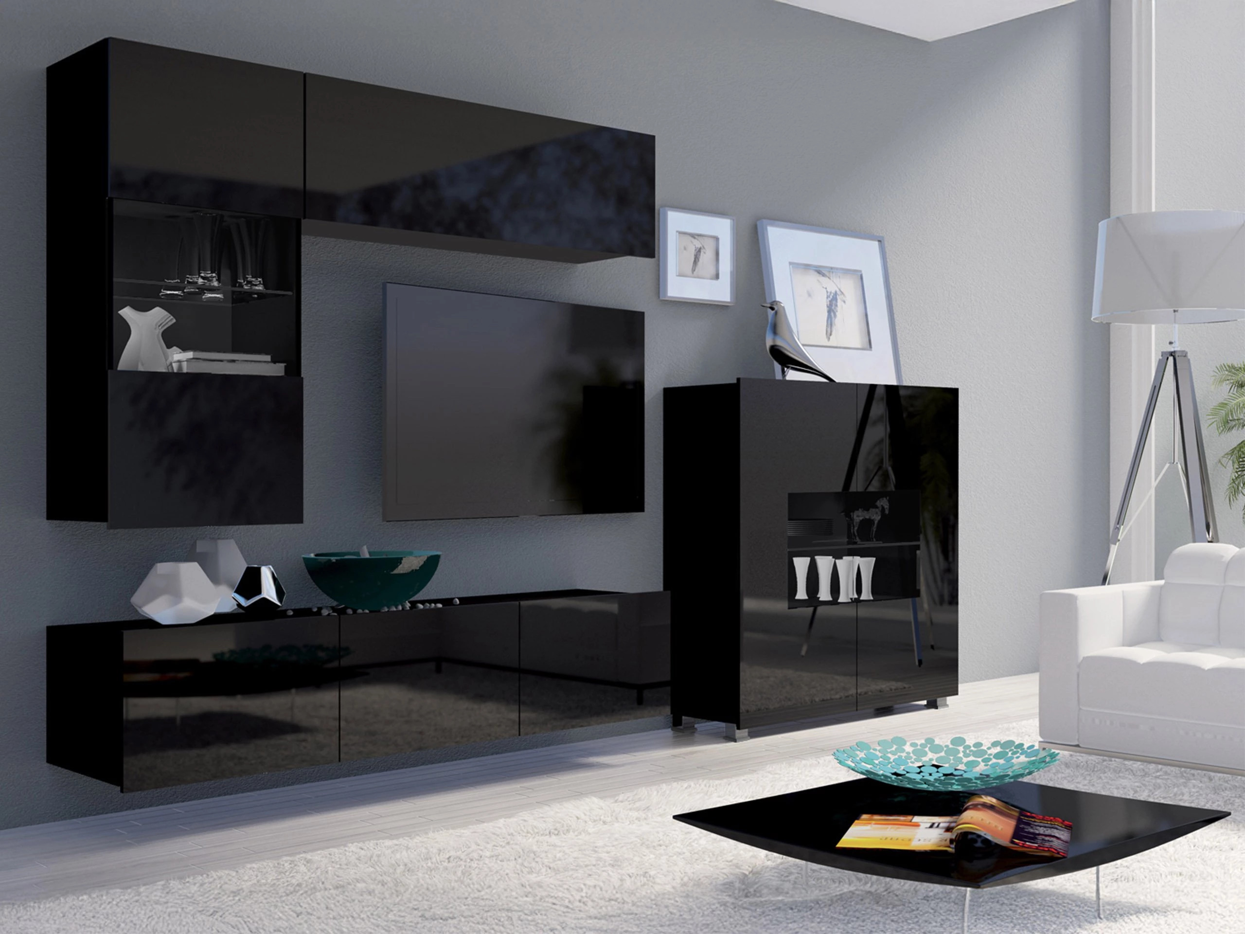 TV stand Remus (Black + Glossy black)