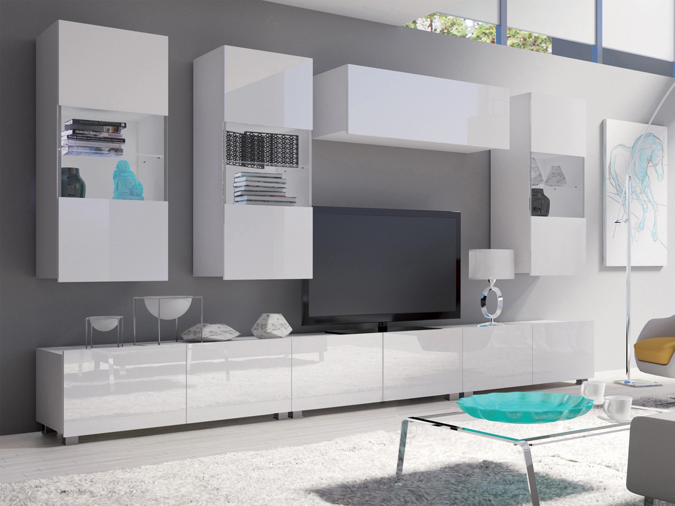 Wall cabinet Remus I (White + Glossy white)