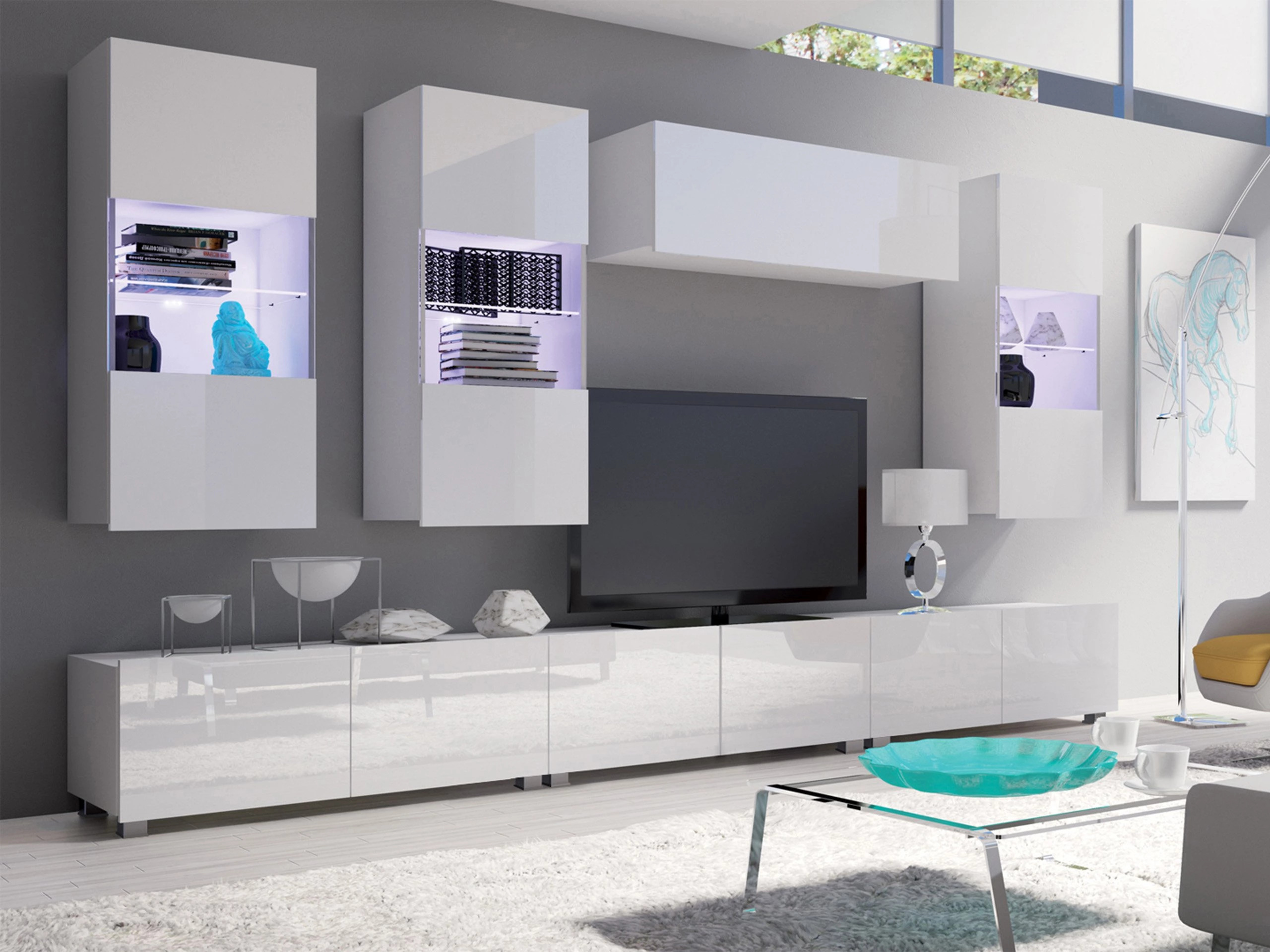 Wall cabinet Remus I (White + Glossy white)