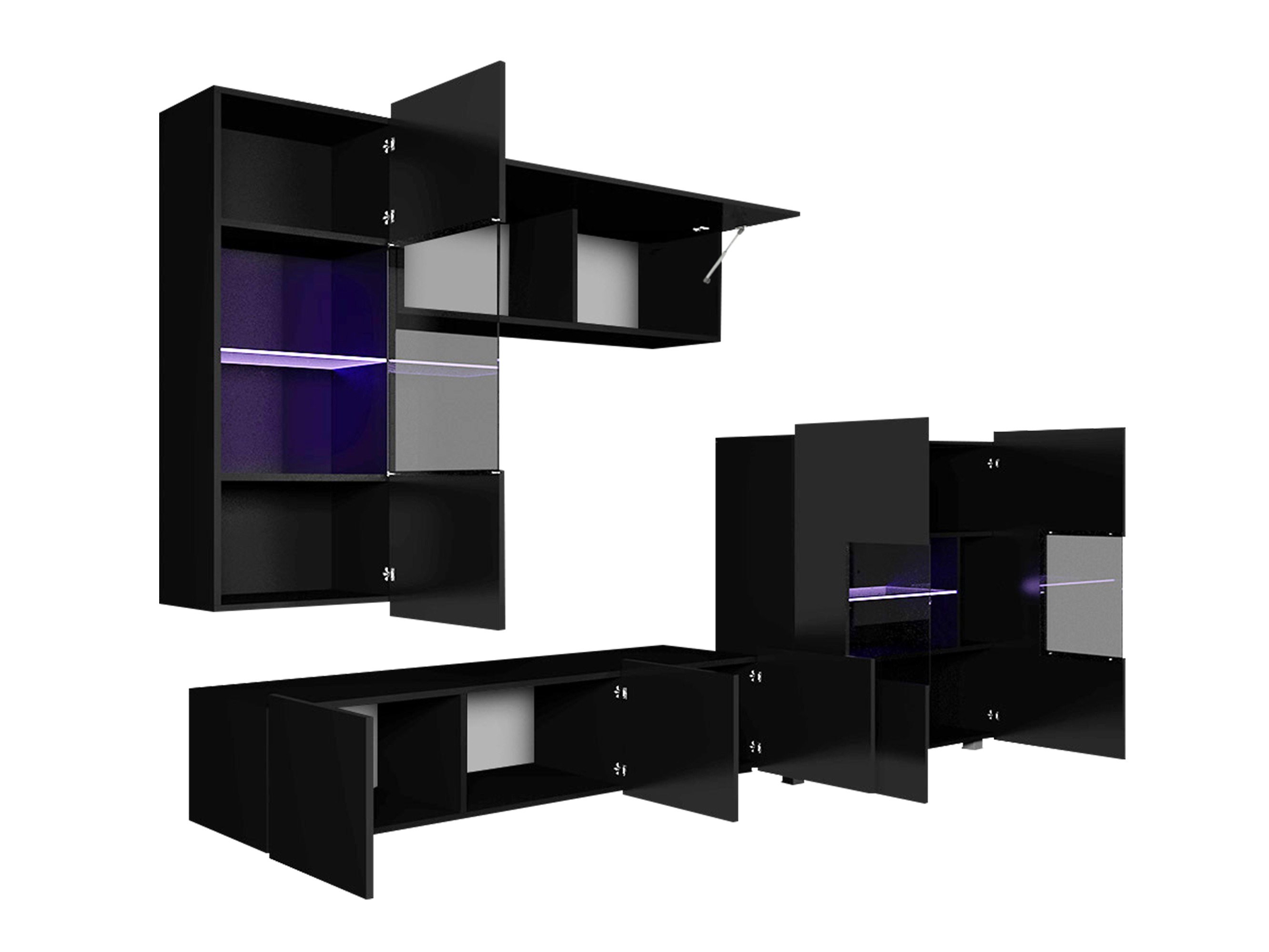 Living room set Remus III (Black + Glossy black + White + Glossy white)