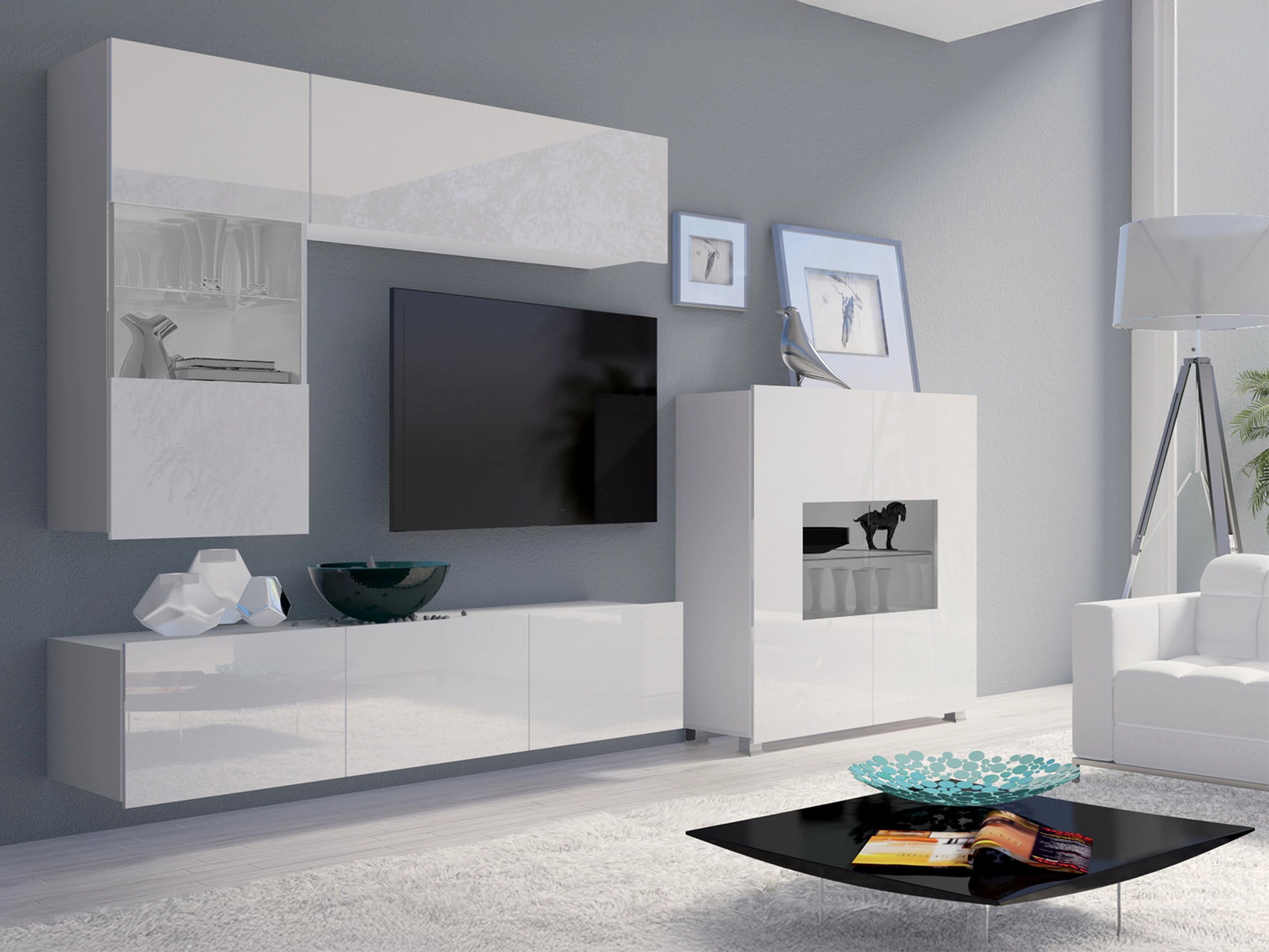 Living room set Remus III (White + Glossy white)