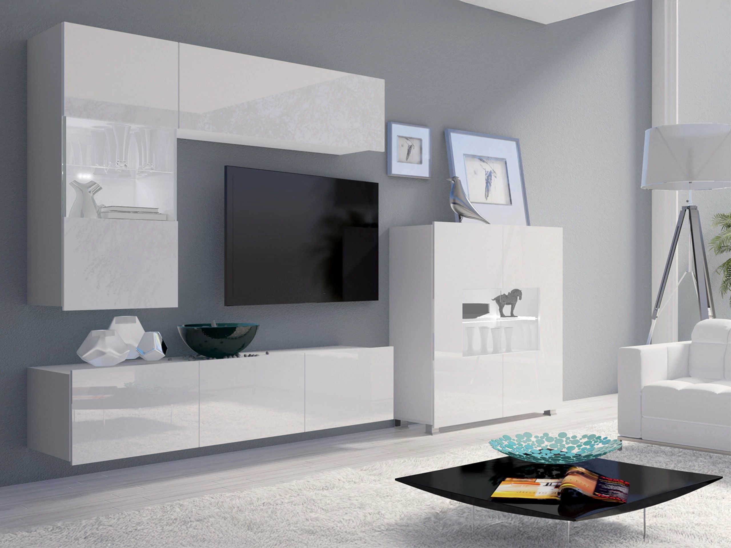 Living room set Remus III (White + Glossy white)