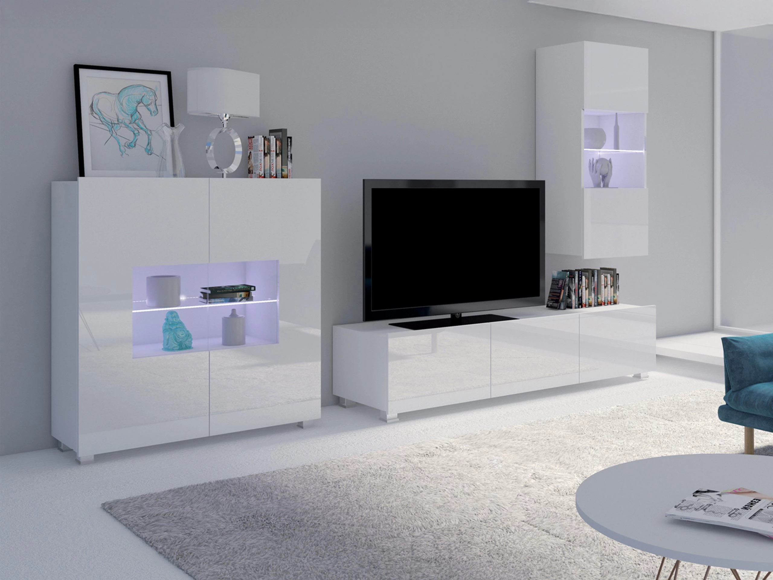 Living room set Remus VII (White + Glossy white)