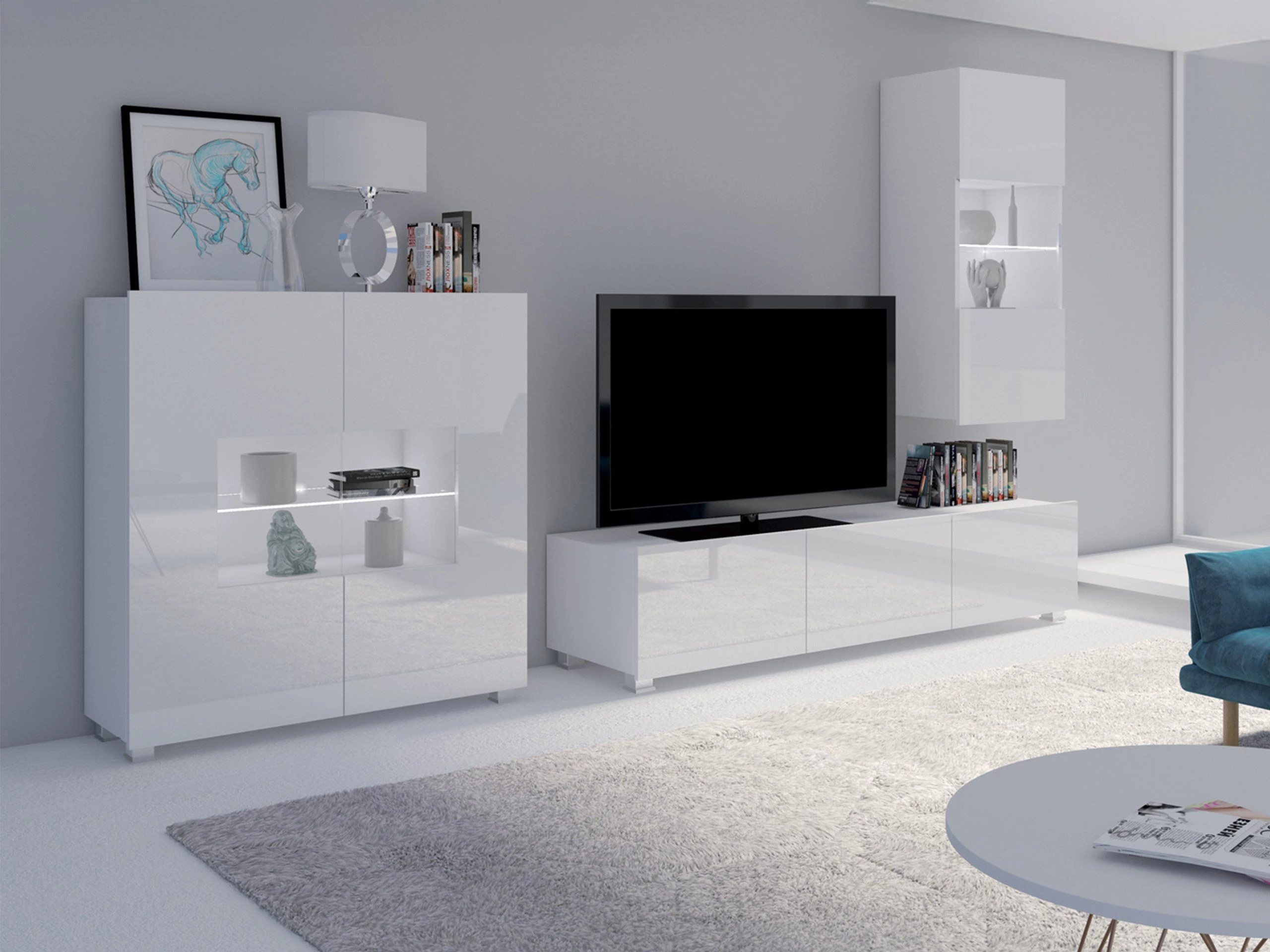 Living room set Remus VII (White + Glossy white)