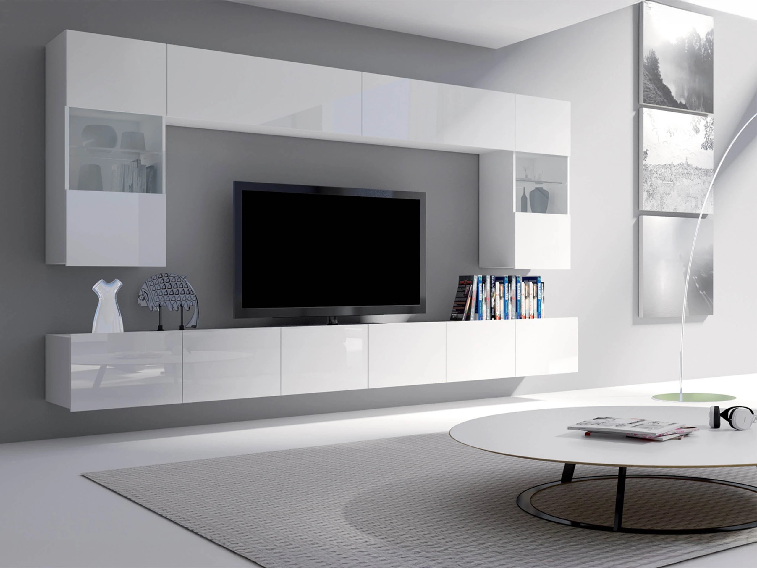 Living room set Remus I (White + Glossy white)
